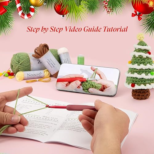 Miniatura 5 de Noocro Kit completo de ganchillo DIY árbol de Navidad para principiantes con hilo de alta calidad, herramientas, instrucciones detalladas (idioma