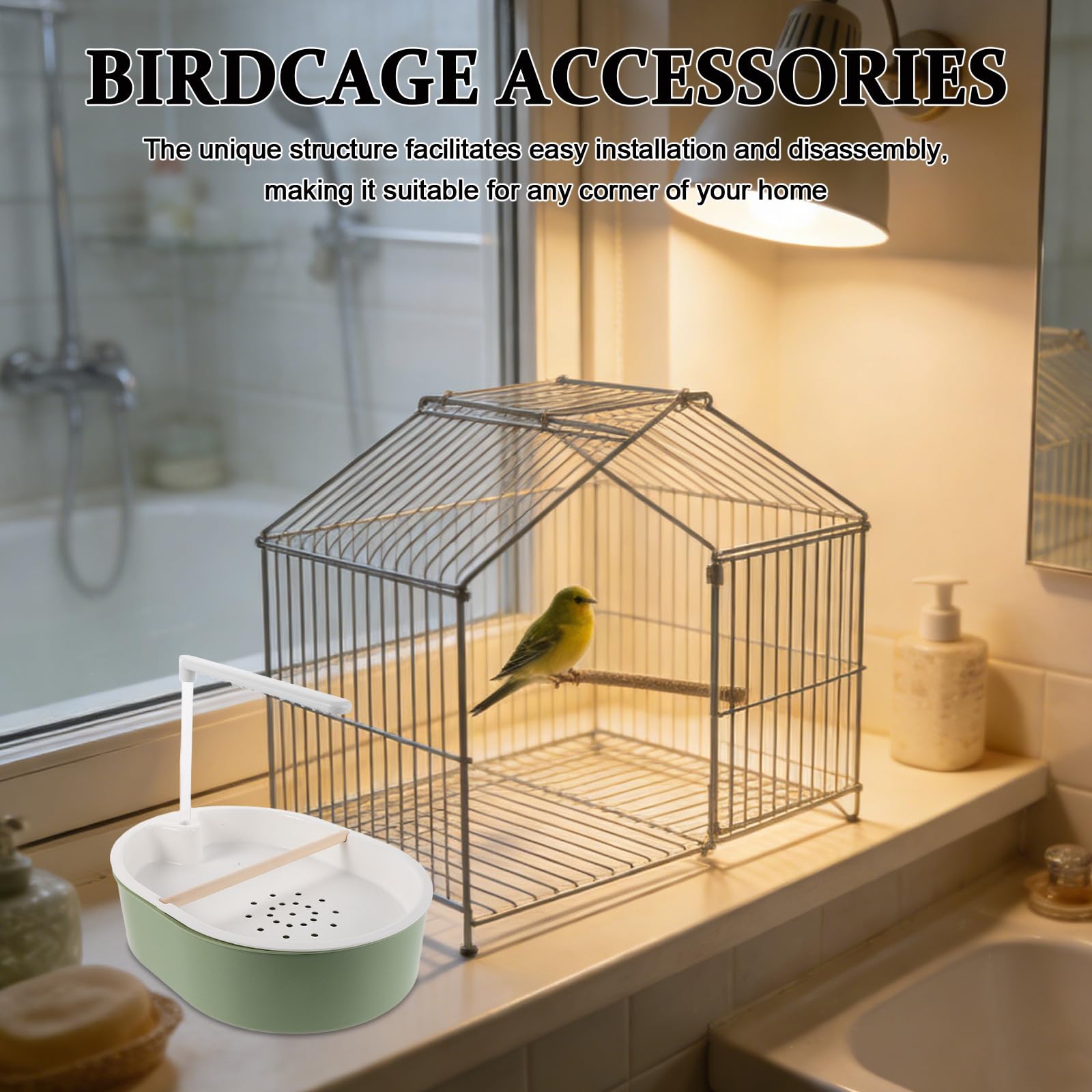 Ciieeo Automatisches Vogelbad für Drinnen mit 5w USB Pumpe und Doppelreihigem Duschsystem aus Kunststoff und Holz für Wellensittiche und Nymphensittiche im Käfig