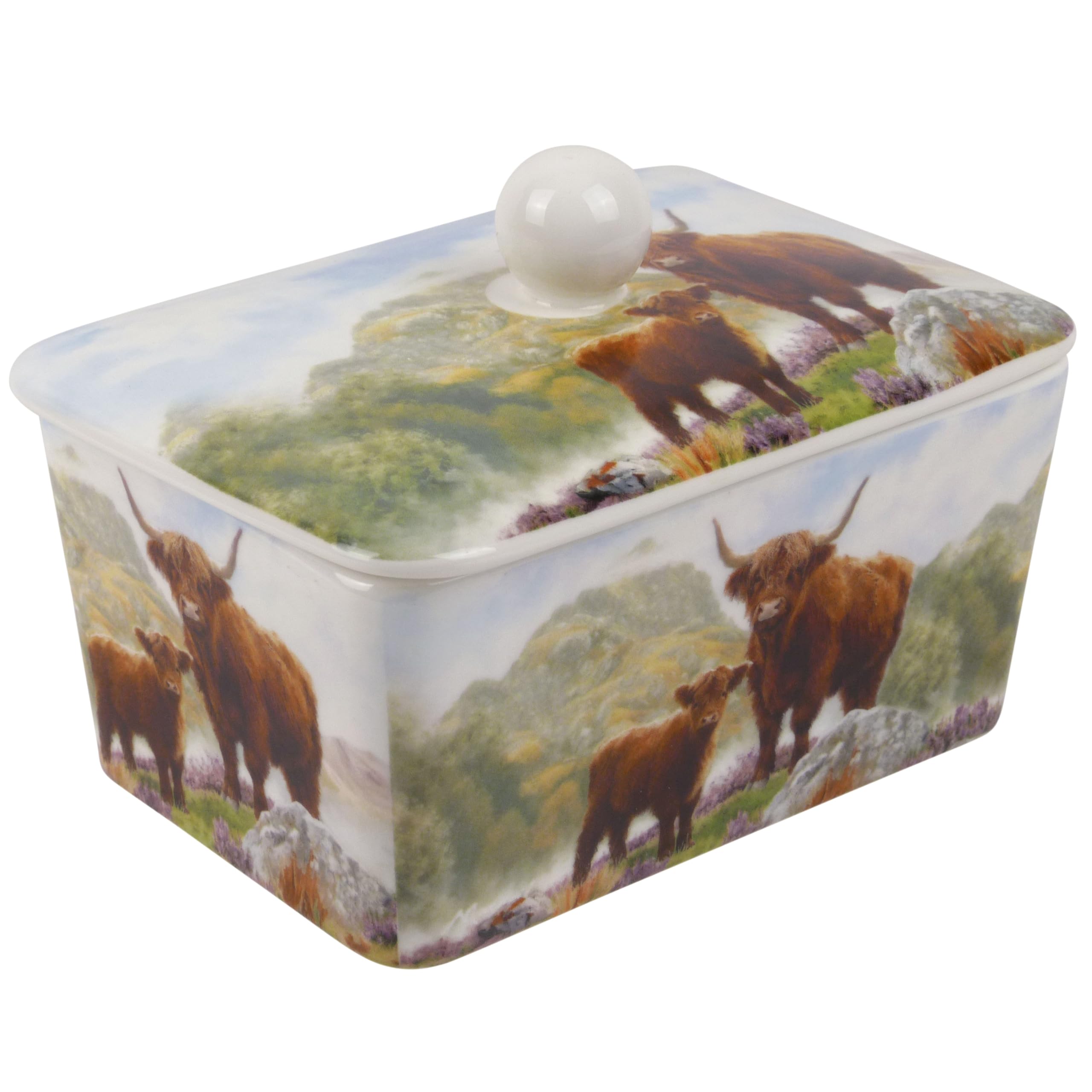 The Leonardo Collection Highland Cow Butter Dish by Macneil Studios, White Or Light Cream - Image 2