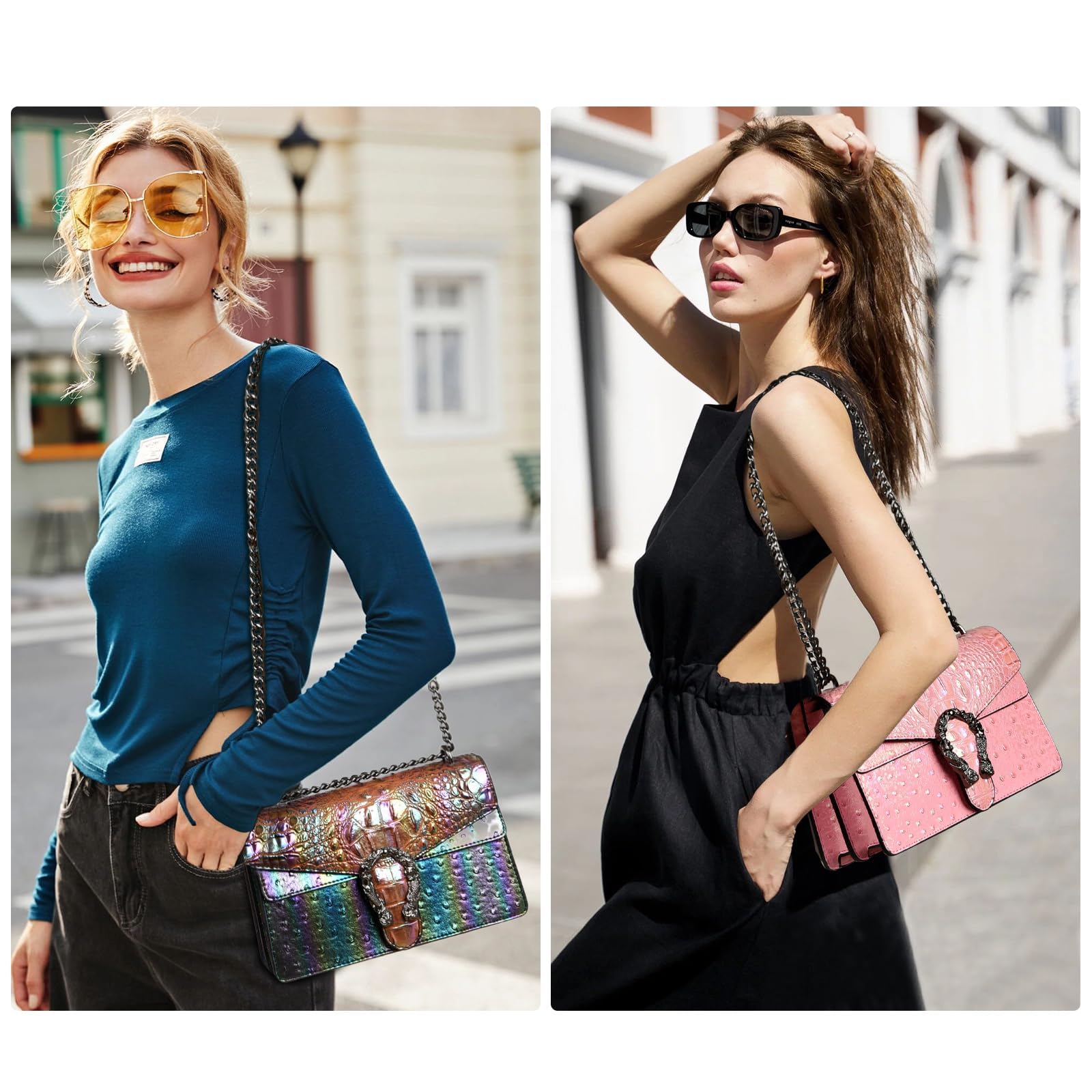 Generisch Bolso de mano de moda para mujer, bolso de hombro versátil, elegante bolso de hombro impermeable con patrón de avestruz, bolsa de cadena, bolsillo para teléfono móvil, citas, trabajo, viajes