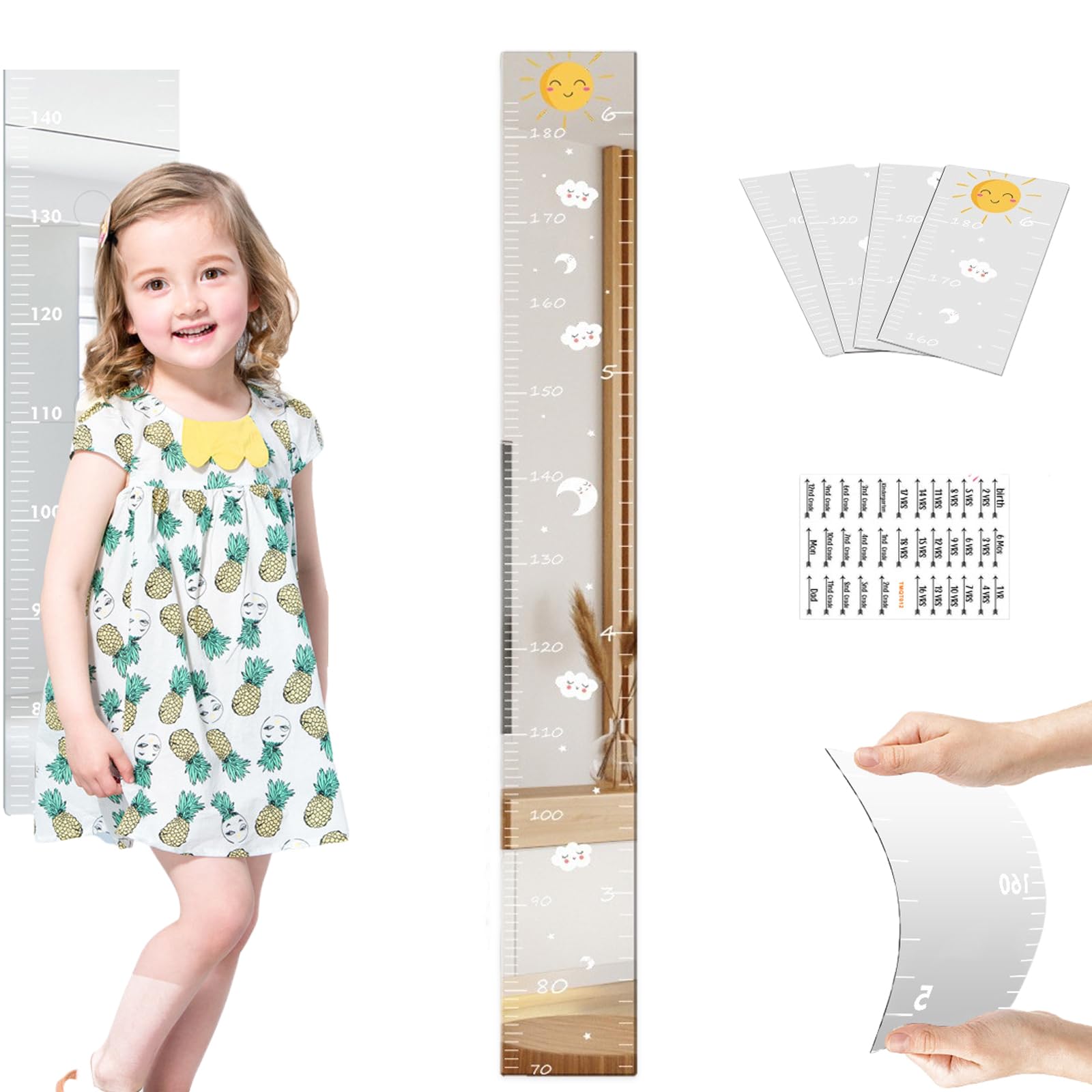 Tableau de croissance miroir puzzle pour mur, tableau de croissance des pièces de puzzle, règle de hauteur miroir pour enfants, tableau de hauteur miroir avec autocollants de marquage (style D)