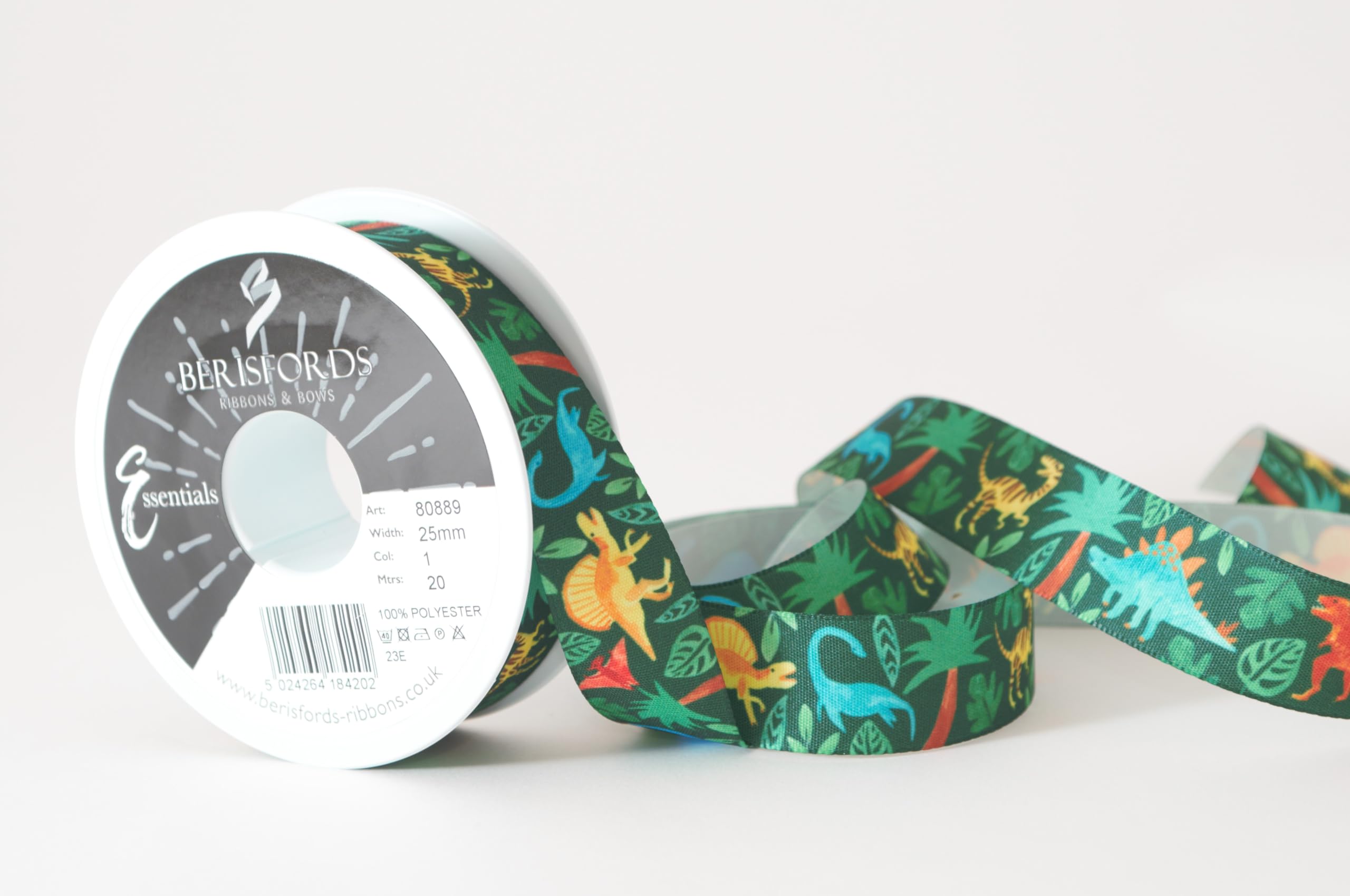 Berisfords Dinosaur Theme Ribbon Birthday Parties Gifts 25mm by the Metre New