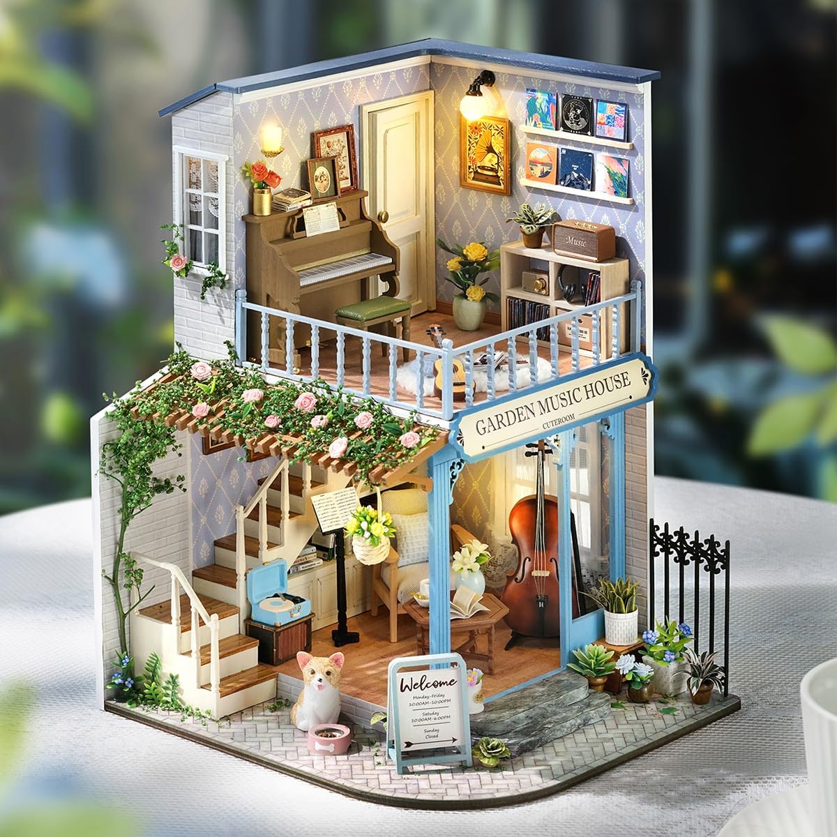 CUTEROOM Miniature House Kits for Adults,Mini Dollhouse Wooden Furniture Kit, DIY Craft Kits Creative Room Tiny House for Decoration- Garden Music House
