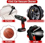 4-in-1 Nettoyeur à vide de voiture portatif haute puissance,150PSI Gonflateur de pneus sans fil Portable Air Pompe avec affichage numérique de pression de pneus avec LED Lumière, Accessoires de voiture sans fil pour hommes Femmes