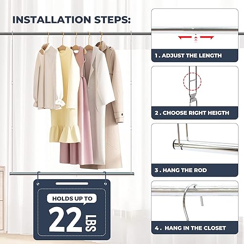 Miniatura 7 de STO STO Paquete de 2 barras para colgar en armario, longitud y altura ajustables, extensor de armario de metal que ahorra espacio para colgar ropa,