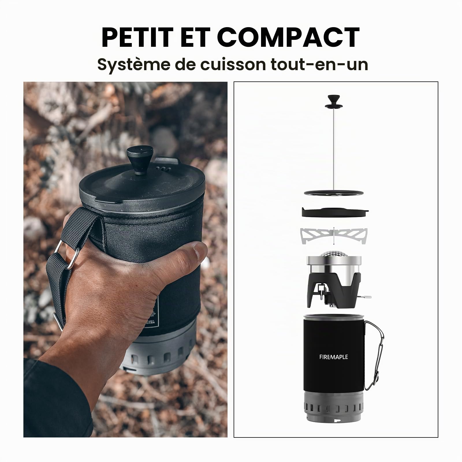 Fire-Maple Crater Radiant Réchaud Camping Gaz Pression Régulée | Brûleur infrarouge coupe-vent, système cuisson tout-en-un compact avec presse française, réchaud à gaz portable