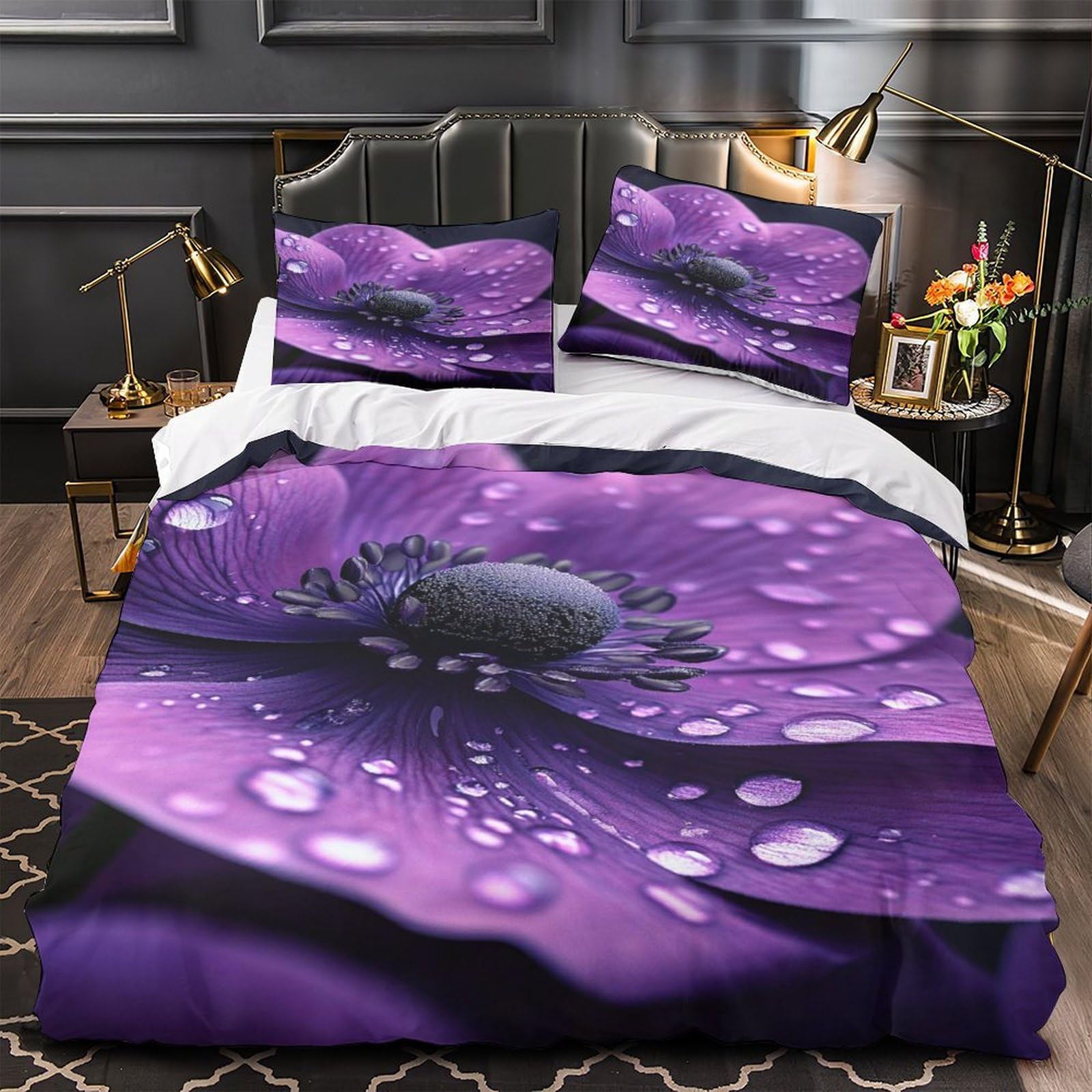 Housse de couette fleur violette 3D pour créer un cocon botanique dans une chambre d'enfant