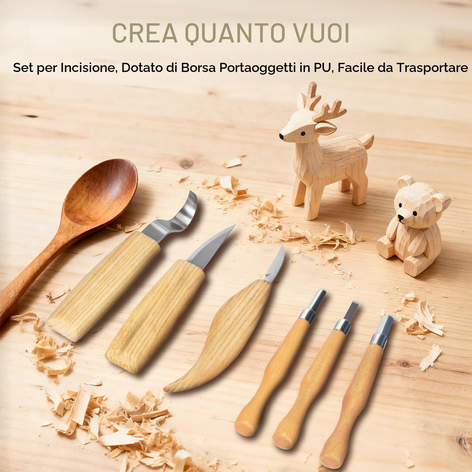 Set di strumenti per intaglio in legno, set di strumenti per intaglio con guanti resistenti al taglio, manico e pietra per affilare, per principianti e professionisti