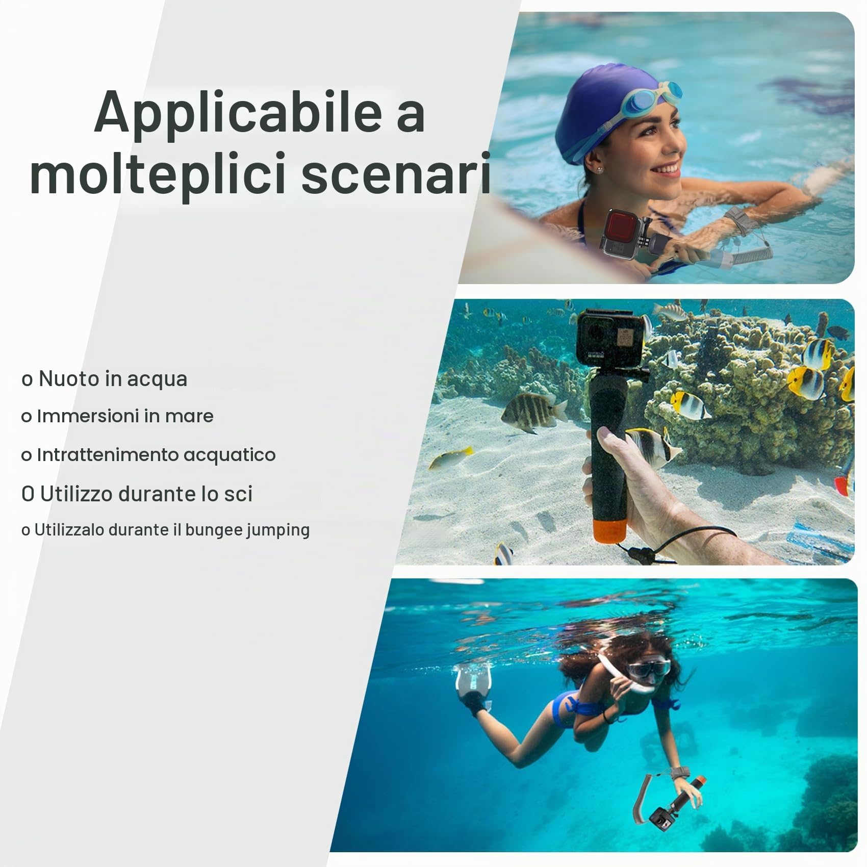 FitStill Monopiede impermeabile impugnatura galleggiante + cinghia di sicurezza per Go Pro Hero 13/12/11/10/9/8/7/6/5, DJI Osmo Action 5pro/4/3/2/1, Insta 360 X5/X4/X3/ace pro 2/ace pro
