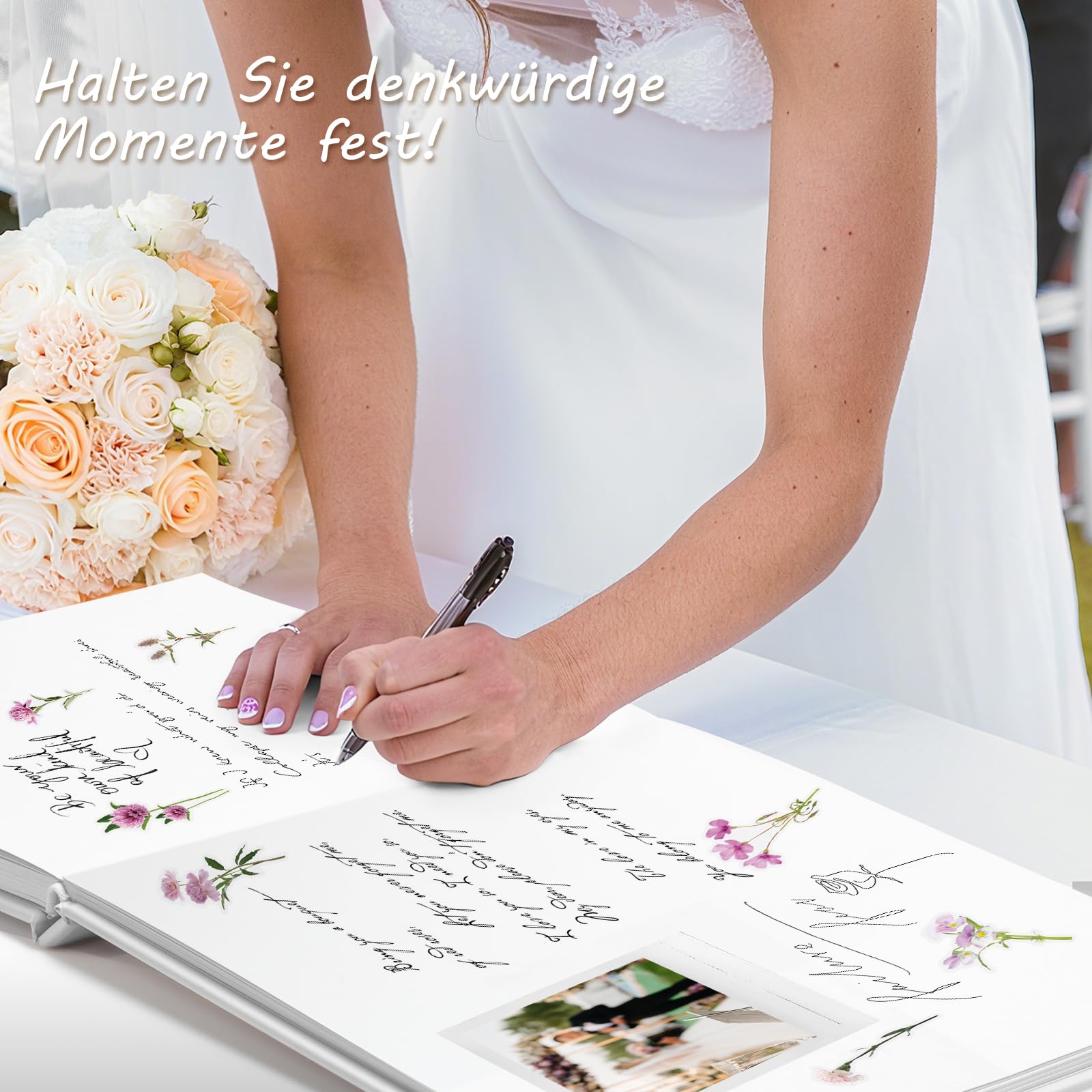 Livre d'or Mariage 40 Autocollants 46 Pages Doubles Papier épais 21x23cm Couverture Rigide Blanc