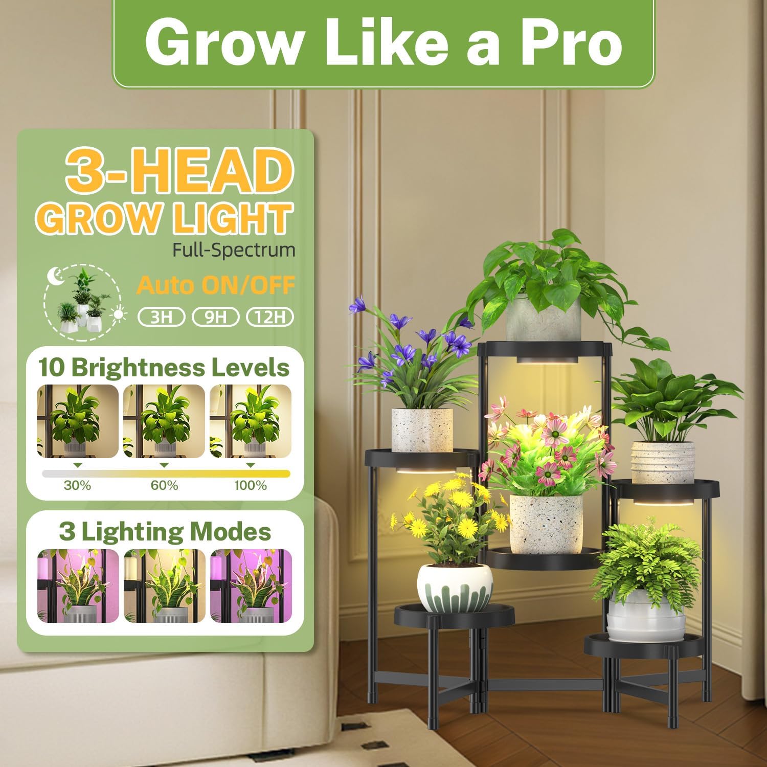 iDavosic.ly 6 Tier Folding Plastic Plant Stand Indoor, Grow Light, Black image 4
