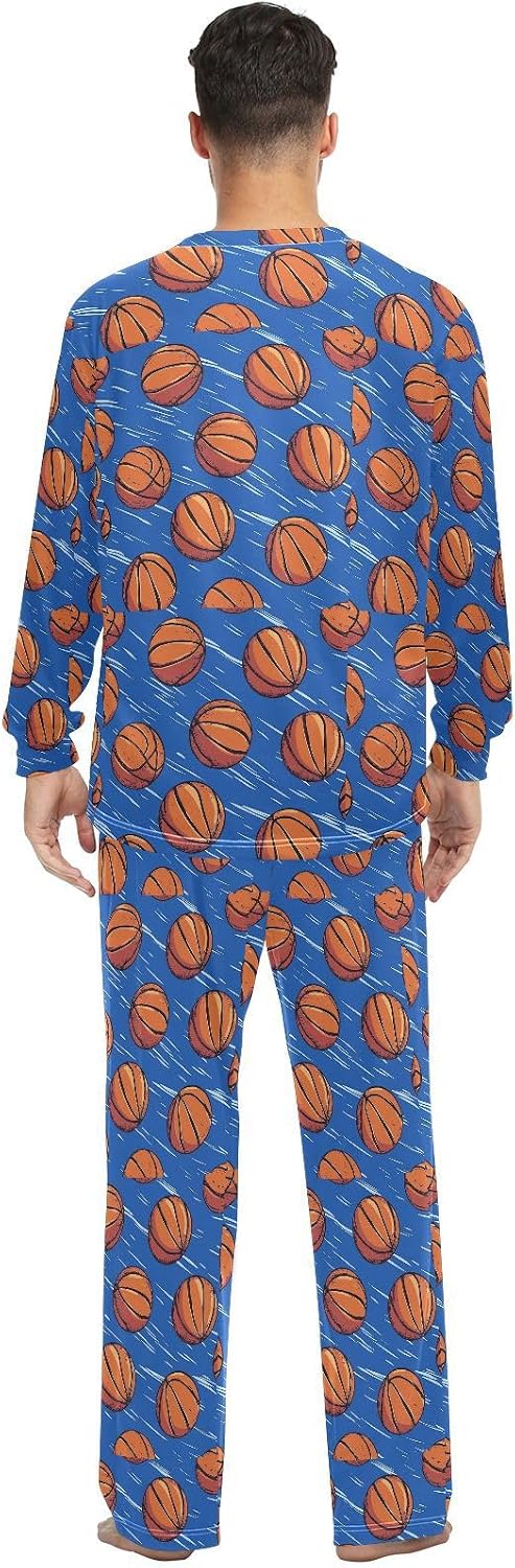Couple Pajama Sets Basketball Deep Blue His and Hers Long Pjs Soft Warm Long Sleeve Sleepwear image 2