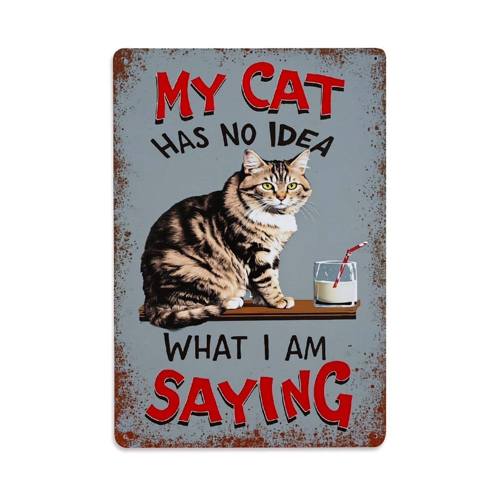Jdfenggu Vintage My Cat Has No Idea What I Am Saying Retro Metal Tin Sign, Decor Art Poster For Bar, Home, Man Cave, Kitchen, Laundry Room Gift 8X12inch