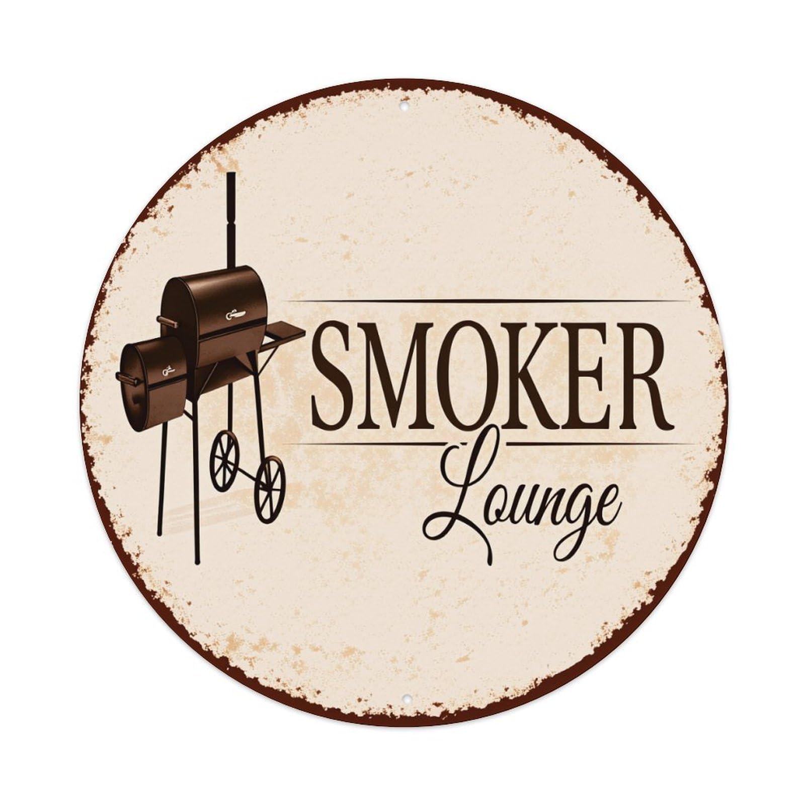 Smoker Lounge Logo Design Pattern Round Tin Sign Retro Metal Sign for Cafe Bar Pub Home Game Room Gym Club Wall Decoration Vintage Metal Poster 8x8 Inch