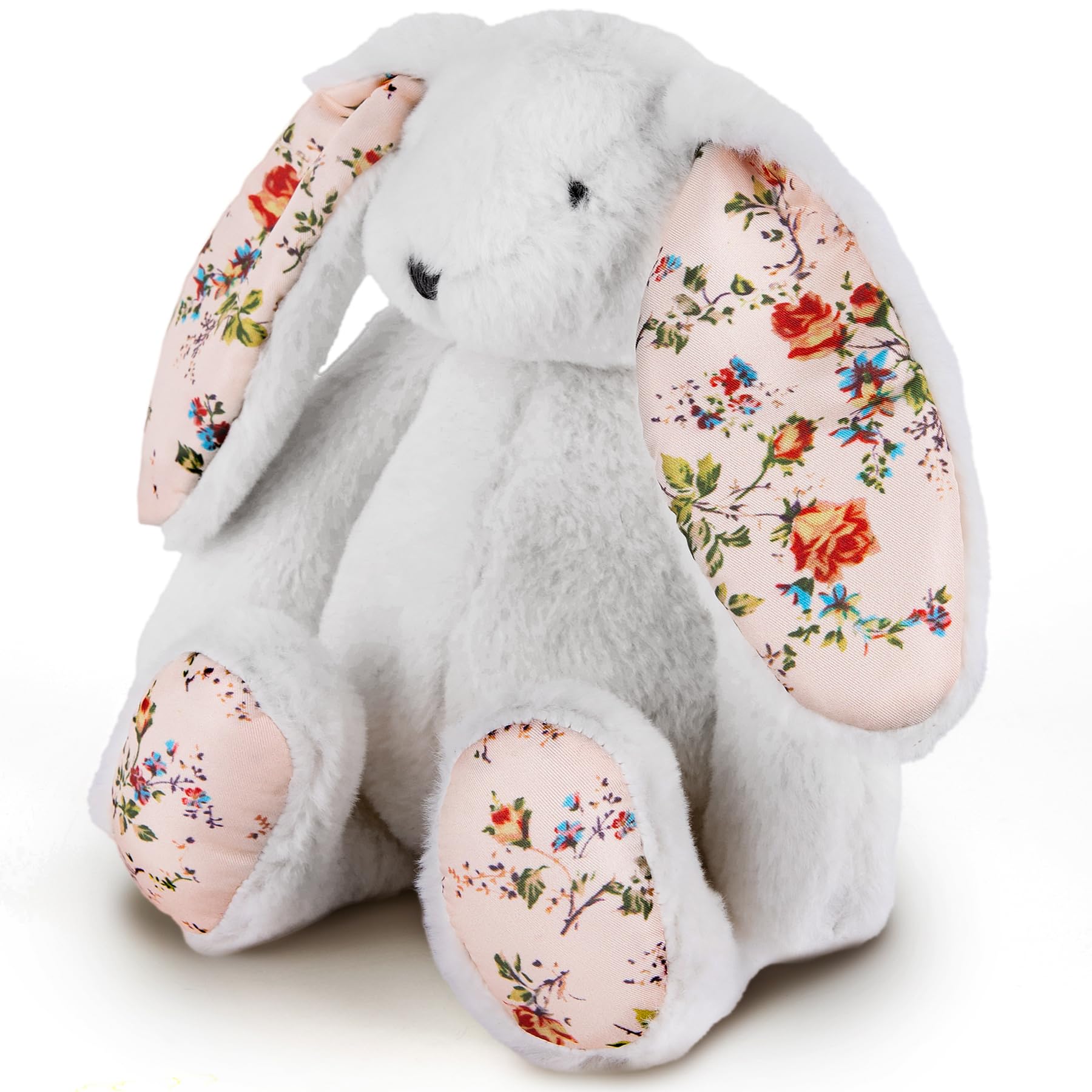 ArtCreativity Blossom Bunny Plush for Kids - 12 inches - White Plush Stuffed Bunny Rabbit with Floral Blossom Print Ears and Feet for Girls - Stuffed