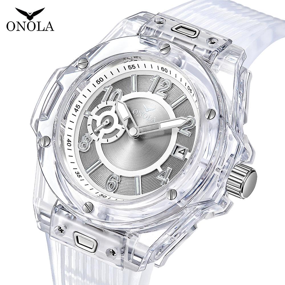 Reloj de moda para hombre y mujer, marca Onola, de plástico transparente, impermeable, de cuarzo, silicona, relojes para hombre