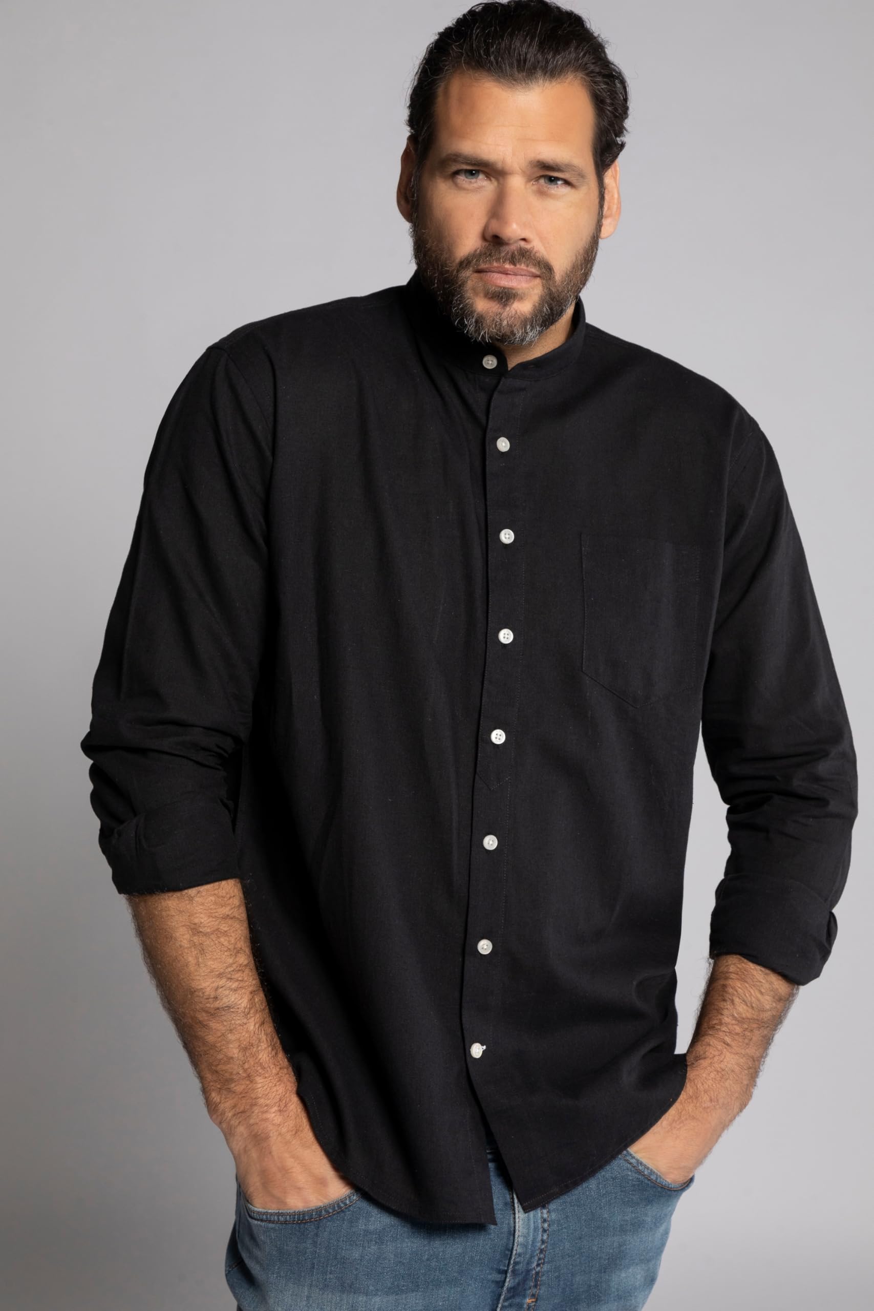 JP 1880 Camisa Jp1880, Manga Larga, Mezcla de Lino, Cuello Alzado, Modern Fit, hasta La Talla 8 XL Camiseta Hombre (Pack de 1)