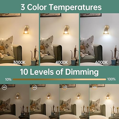 Miniatura 3 de Juego de dos apliques de pared vintage a pilas, aplique de pared inalámbrico con rosa a pilas con control remoto, luz LED de pared RGB regulable