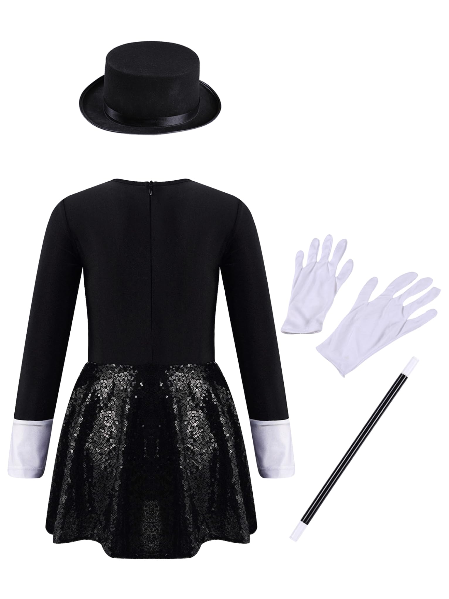Mufeng Mädchen Zirkus Kostüm Ringmaster Zirkusdirektor Kleid Glitzer Tanzkleid mit Mütze Halloween Karneval Fasching Tanzkostüm