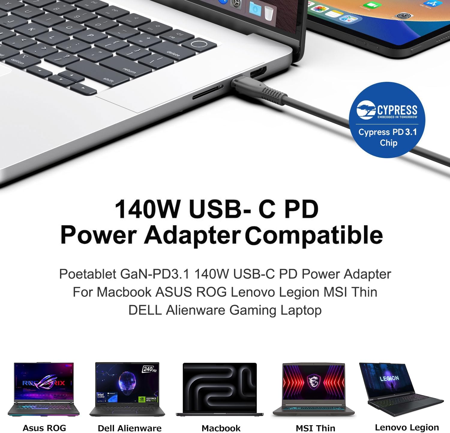 140W USB C Charger TAIFU PD3.1 GaN 28V 5A USB-C Power Adapter for Pioneer DDJ-FLX4 Rekordbox Software DJ Controller, Msi Prestige 14 16 AI Studio Summit E16 AI Studio eero PoE Gateway ADP-140AB B