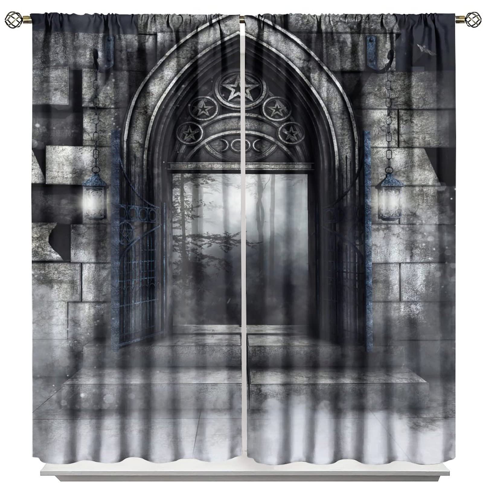 Gothic Blackout Curtains,Castle Architecture Medieval Retro Stone Arch Blackout Rod Pocket Window Door Curtains for Bedroom Living Room Decor W84xL84in