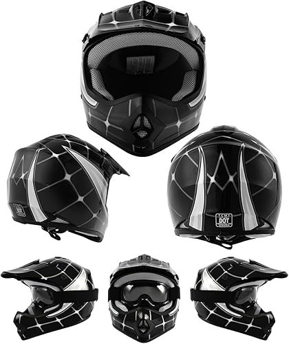 Miniatura 9 de TCT-MOTORPARTS - Casco de motocross (BMX MX), cara completa para niños y jóvenes, para moto todoterreno, de carretera, cuatrimoto (ATV), carrito de