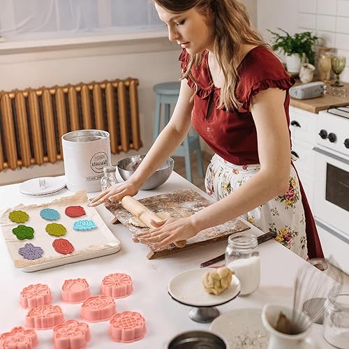 Vista 41 de Juego de cortadores de galletas de unicornio de 8 piezas con sellos de émbolo, sellos en relieve de cabeza de unicornio para hornear galletas