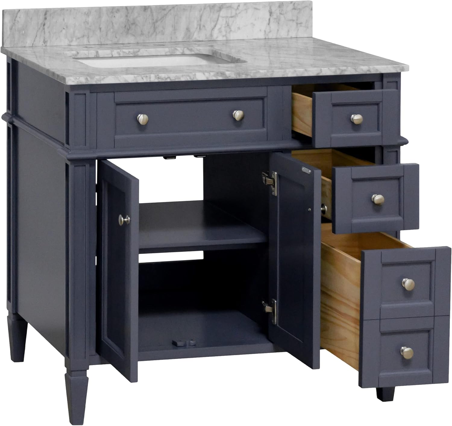 Hailey 36-inch Bathroom Vanity (Carrara/Marine Gray): Includes Marine Gray Cabinet with Authentic Italian Carrara Marble Countertop and White Ceramic Sink