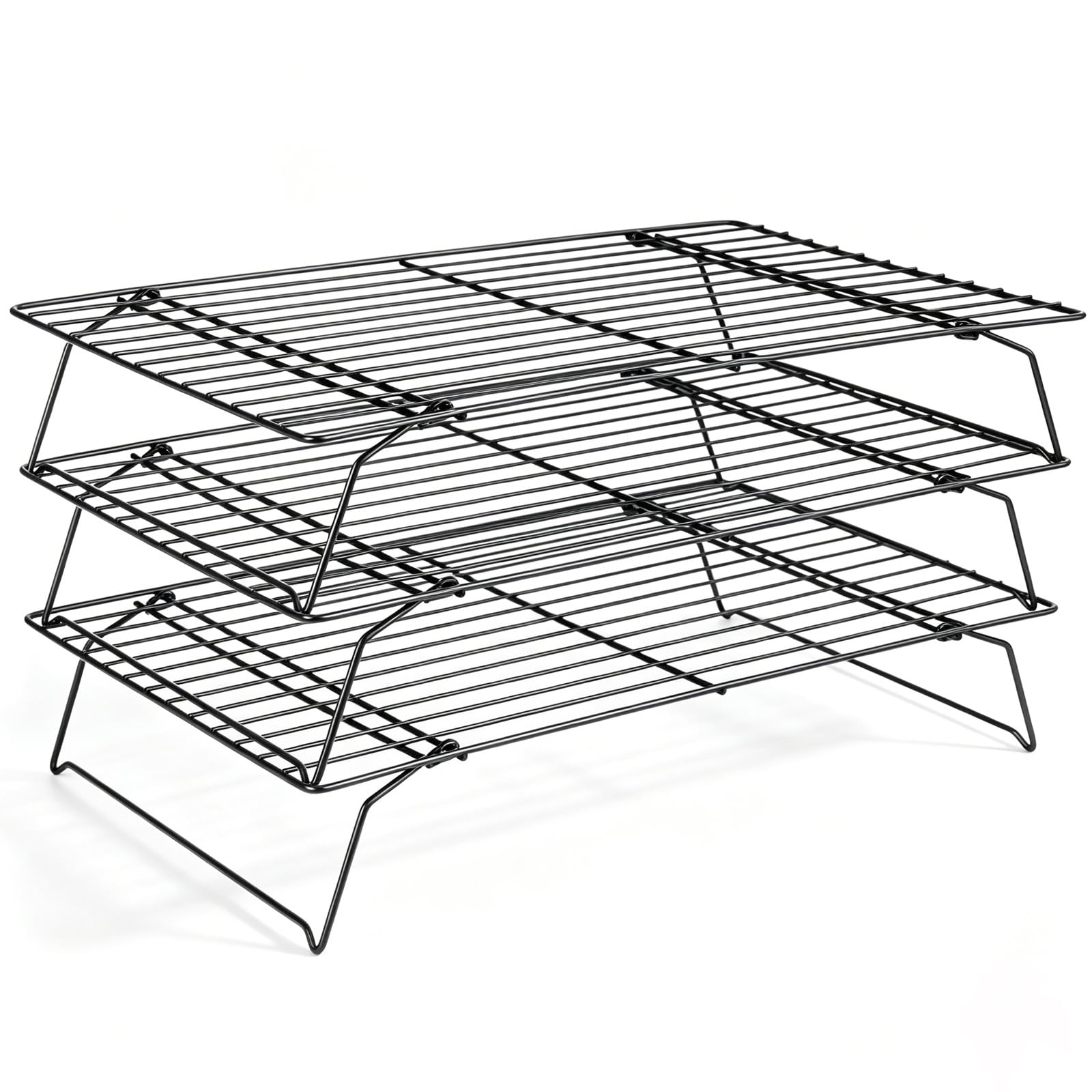 CUESVAP 3 Tier Non Stick Wire Cooling Rack, Collapsible Baking Tools & Accessories for Cake, Grilling, Cookies & Biscuits, 15.75 x 9.84in/40 x 25 cm