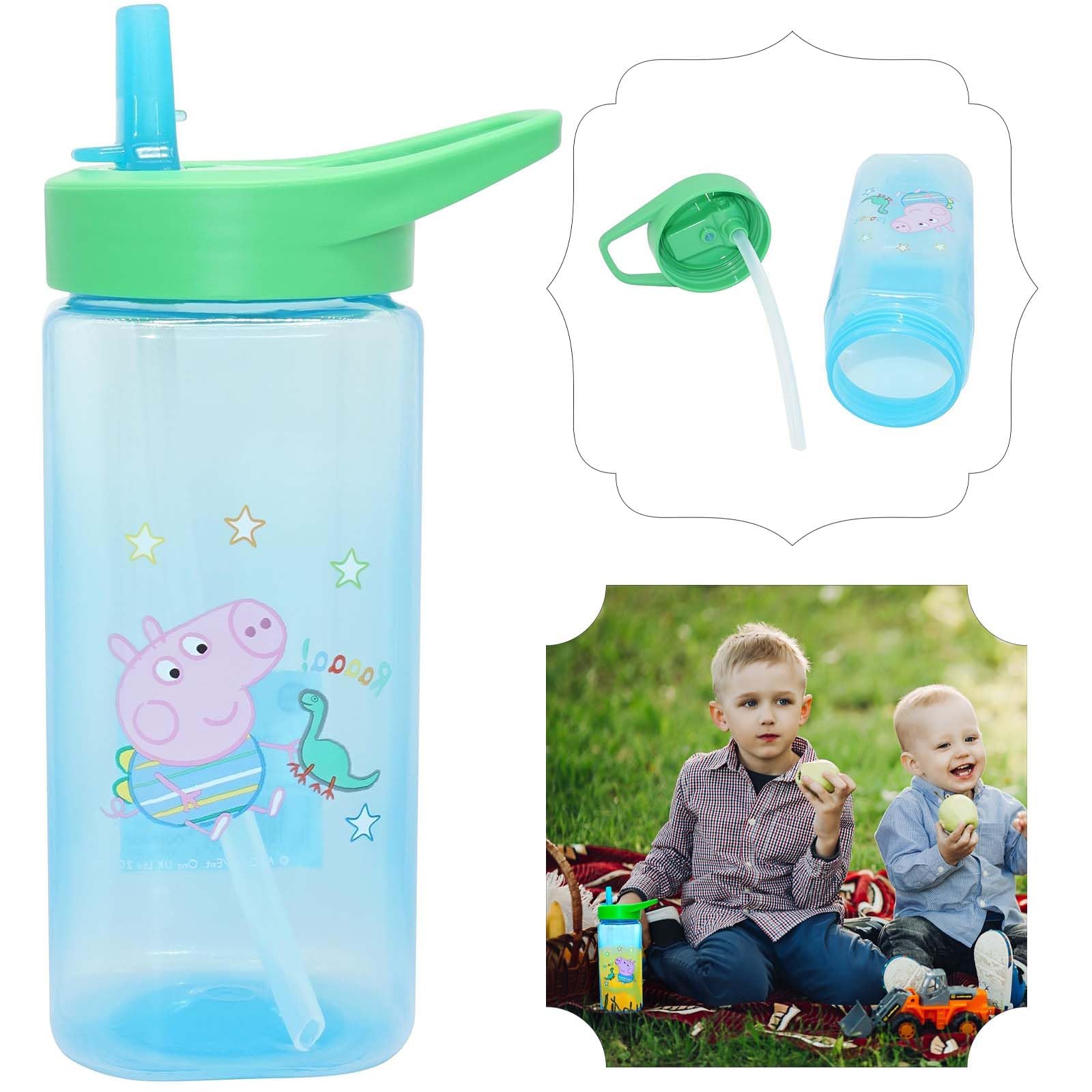 George Pig Kids Water Bottle – 420ml BPA Free Non Spill Straw Bottle for School, Flip Lid Leakproof Reusable Drinking Bottle for Boys, Toddler Character Water Bottle for Travel & Sports