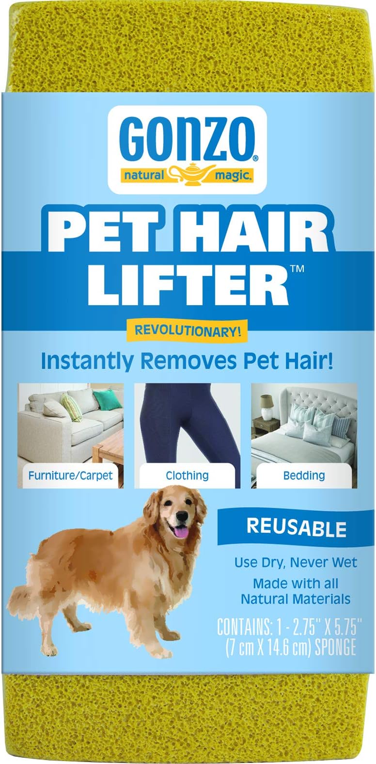 Pet Hair Lifter - Remove Dog, Cat and Other Pet Hair from Furniture, Carpet, Bedding and Clothing - 1 Sponge