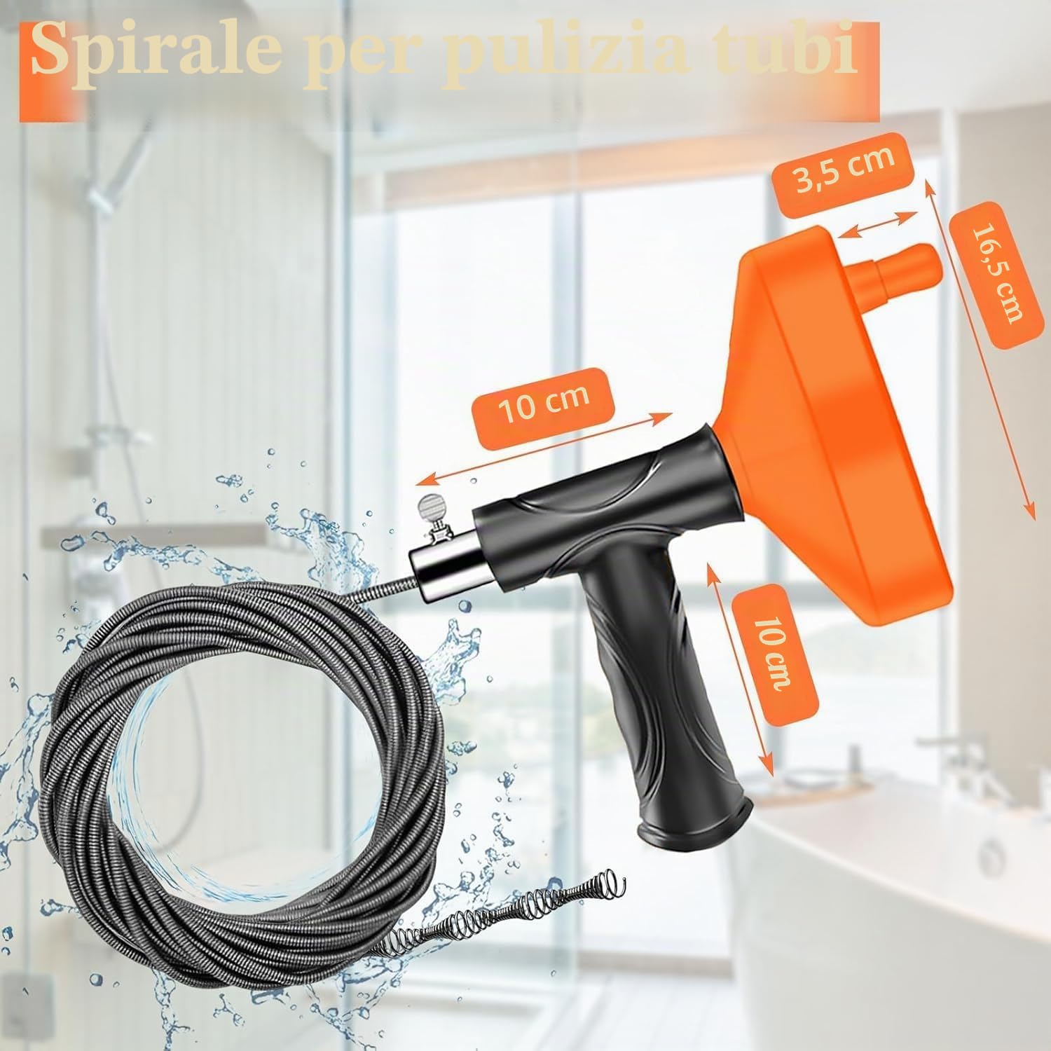 Furet Sbocco Canalizzazione [10 M]—Adatto per tubi, cucine, bagni, cabine doccia, servizi igienici e sbocco di tubi intasati. Set di 5-Spirale di pulizia