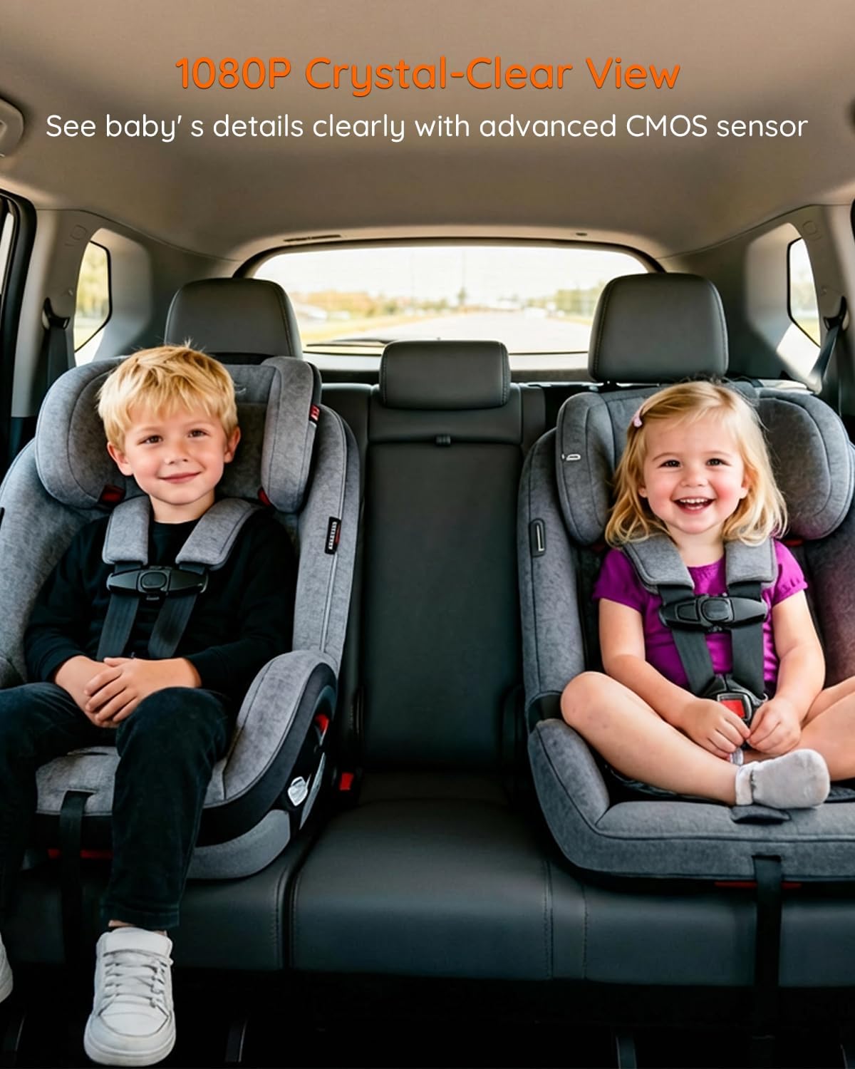 BM5 MAX 1080P HD Dual Baby Car Camera with Recording, 7.2” Split Screen Monitor for 2 Kids, Dual Car Camera Baby Monitor with Auto Night Vision, Easy Installation Carseat Camera for Baby