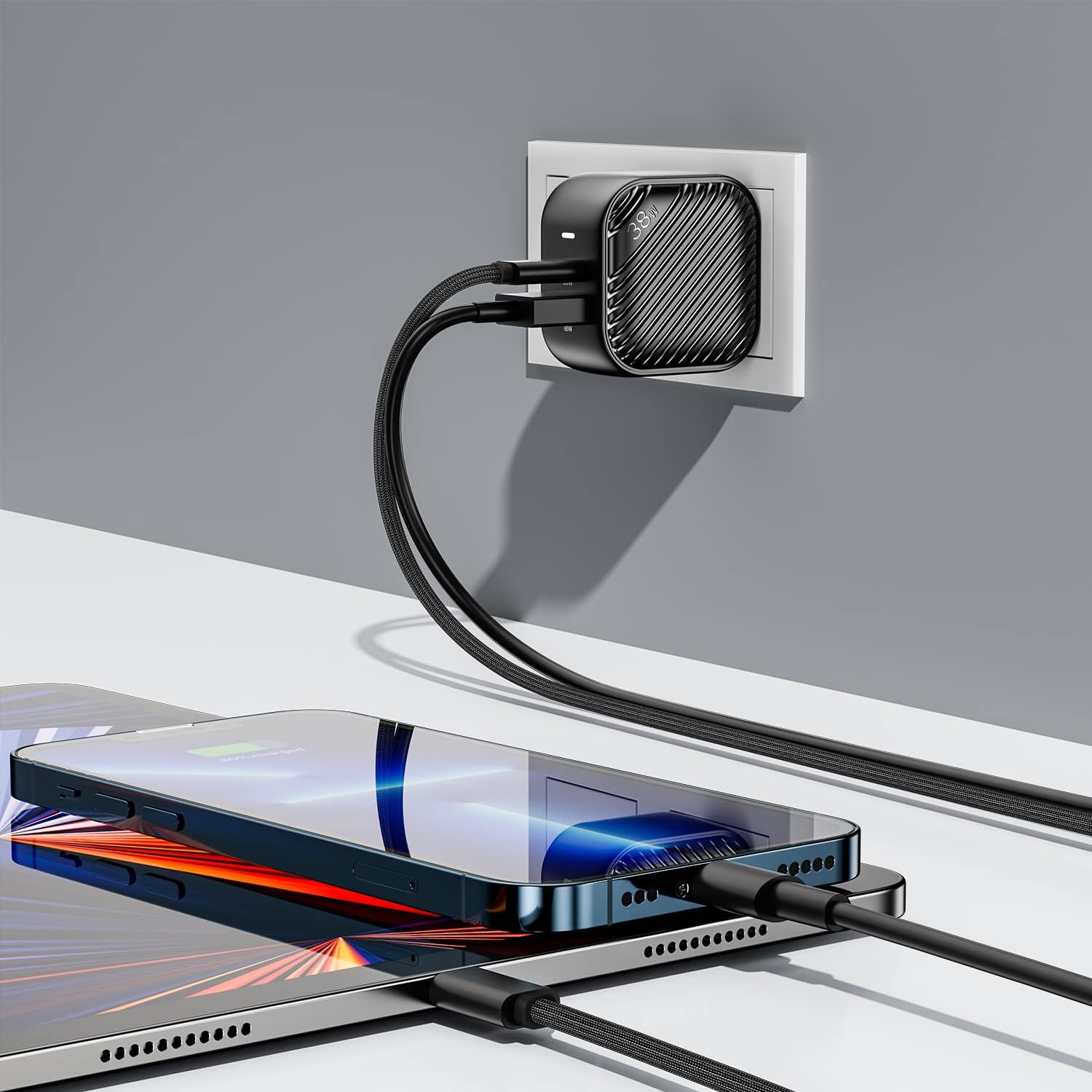 [Bundle] INVZI GaN USB-C and USB-A Charger 38W and 100w/10Gbps USB-C to USB-C Cable for MacBook Air, iPad Pro Air, iPhone 13 12 11 Pro Max, Galaxy S21 S20, Pixel 6 Pro