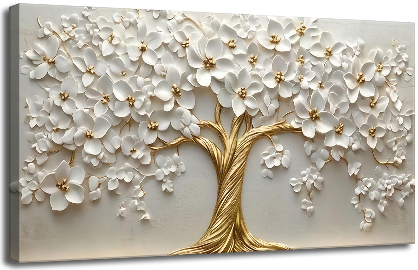 large tree of life canvas wall art abstract white tree of life decor painting pictures nordic gold tree plant flowers posters prints for bathroom bedroom living room office hallway home decoration, 44" x 34"