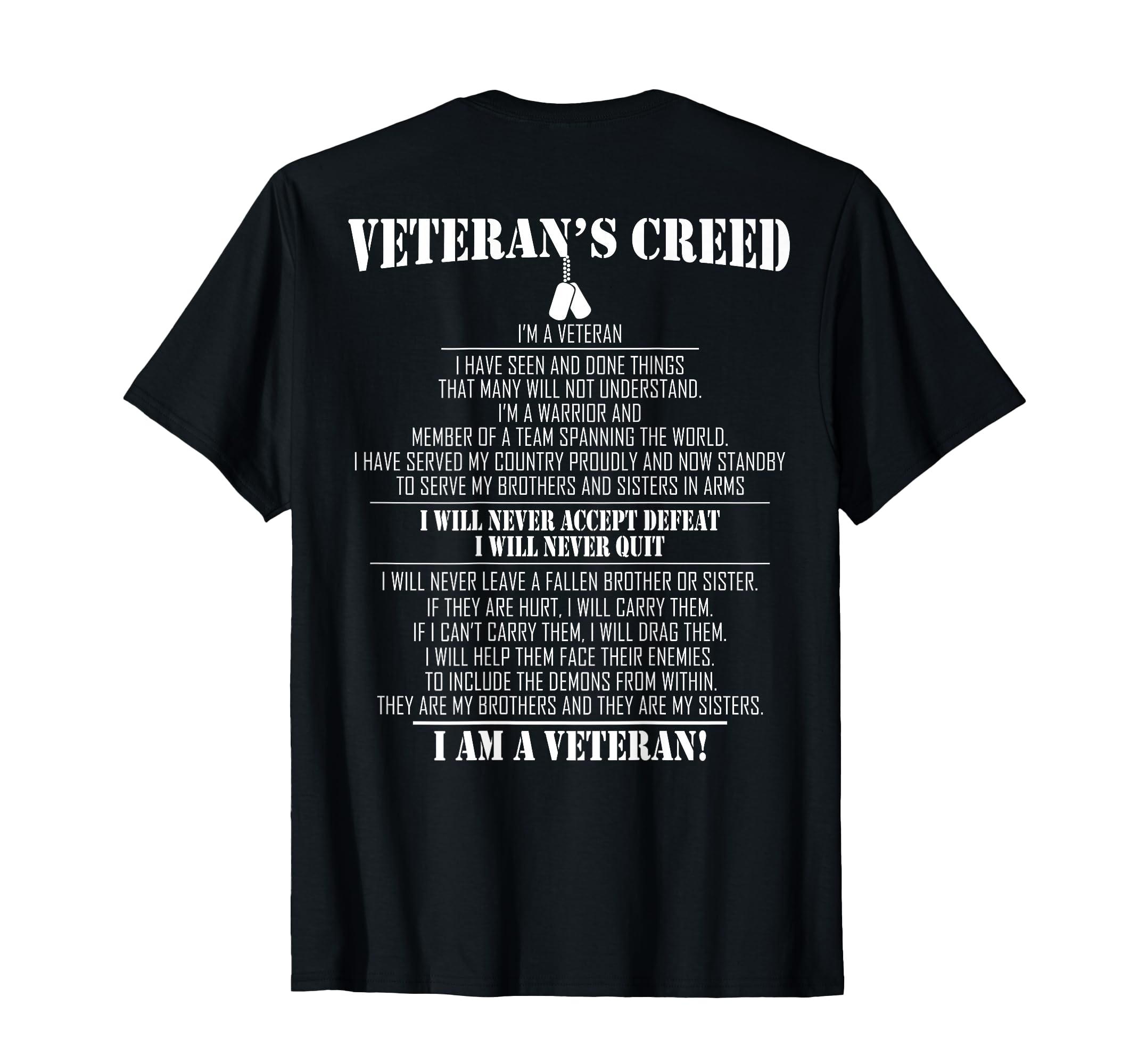 Veteran's Creed I'm a Veteran T-Shirt Small