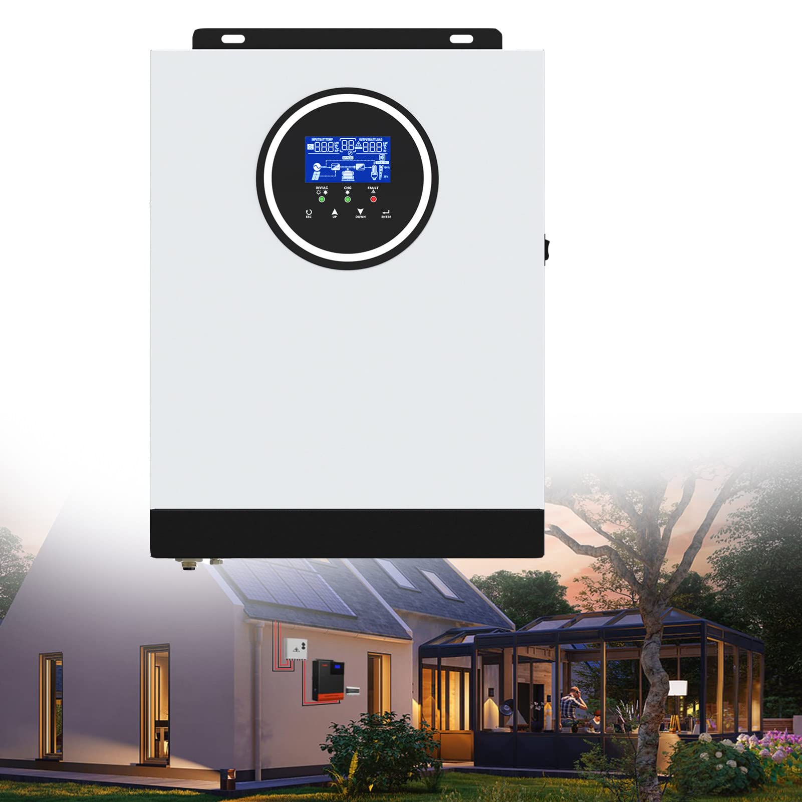 Onduleur Hybride Solaire 3KW/3000W DC 24V AC 230V Onduleur à Onde sinusoïdale Pure Hors réseau Chargeur Solaire MPPT 90A, PV 130-430V en Support