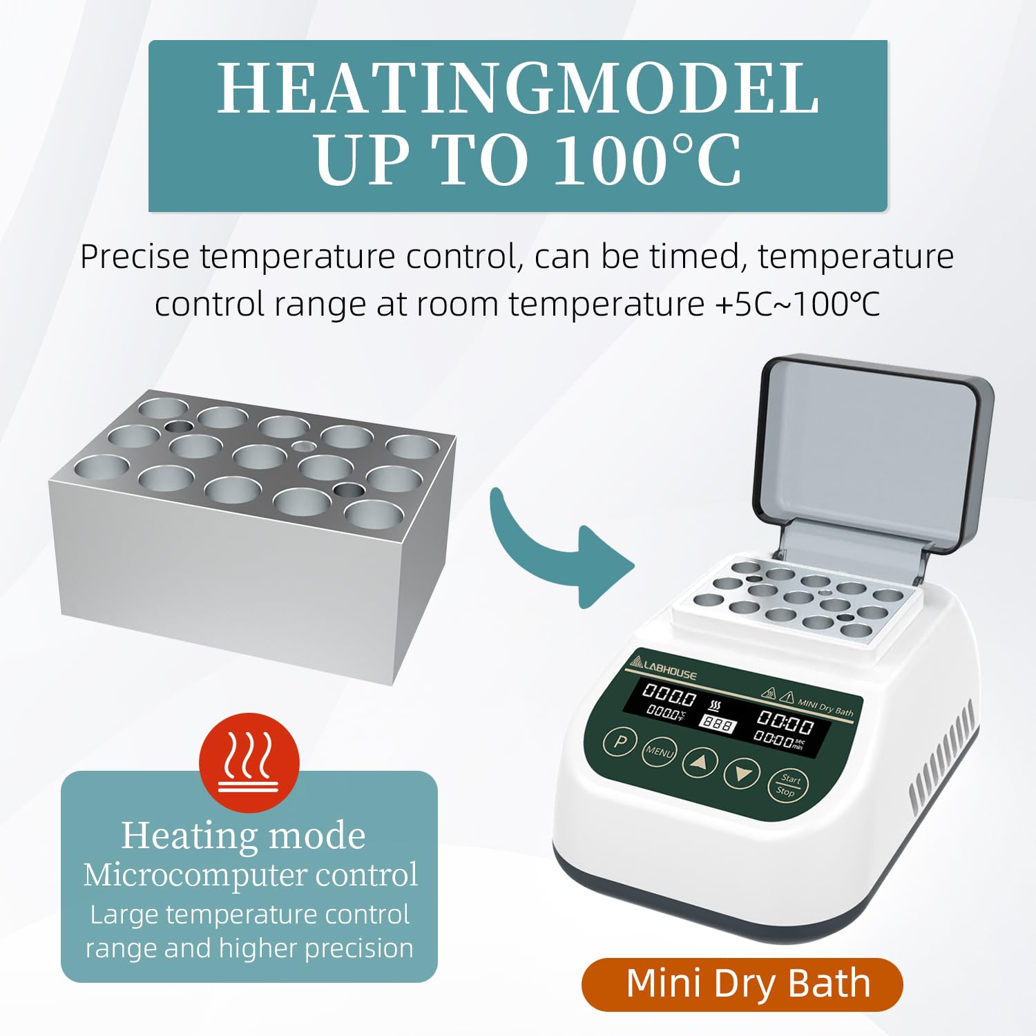 Mini calentador digital de baño seco termostático incubador temporizador programable con 1,5 ml x 15 tubos centrífugos bloque de calor