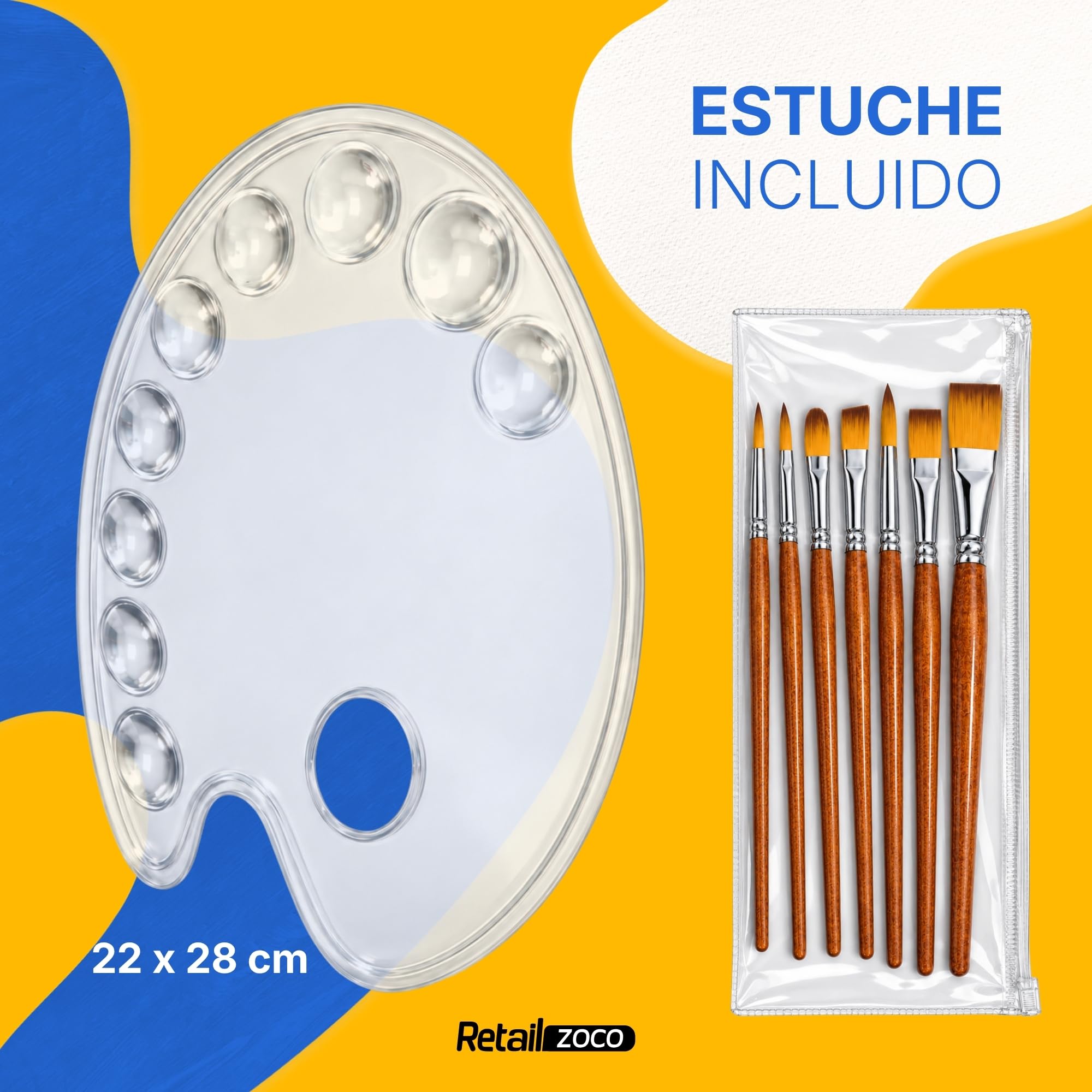 10 Paletas desechables para Pintura con 7 Pinceles de fibra sintética - imagen 5