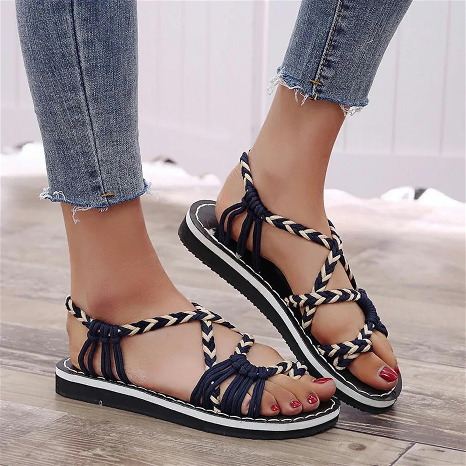 Sandali Donna estive Donne Sandali più Size Donne Sandali Spiaggia Casual Sandali Misti Sandali A Nodo di Corda Sandali Aperti-h-38