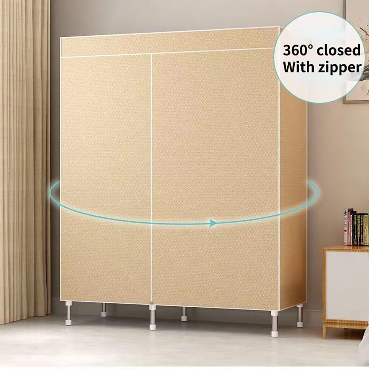 Portable Wardrobe Closet with Fabric Cover for Bedroom Metal Clothes Rack with Hanging Rod and 5 Shelves for Organizers and Storage (Color : A, Size : 130x46x176cm)