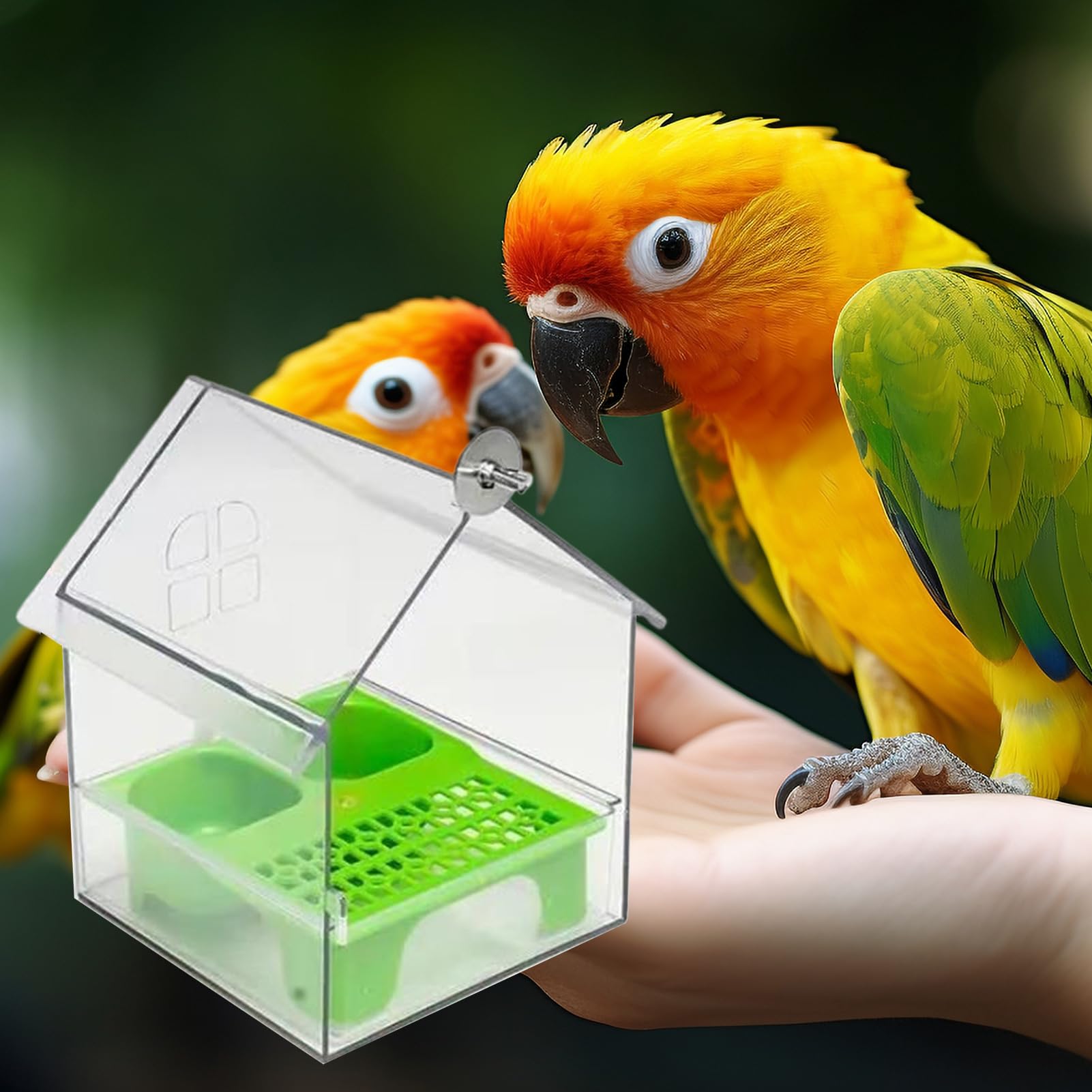s Casa para Pájaros Exterior y Bebedero Transparente | Bol de Comida para Pájaros Para Periquitos, Colibríes, Pinzones, Balcón, Patio, Jardín, Patio Trasero, Observación de Aves y