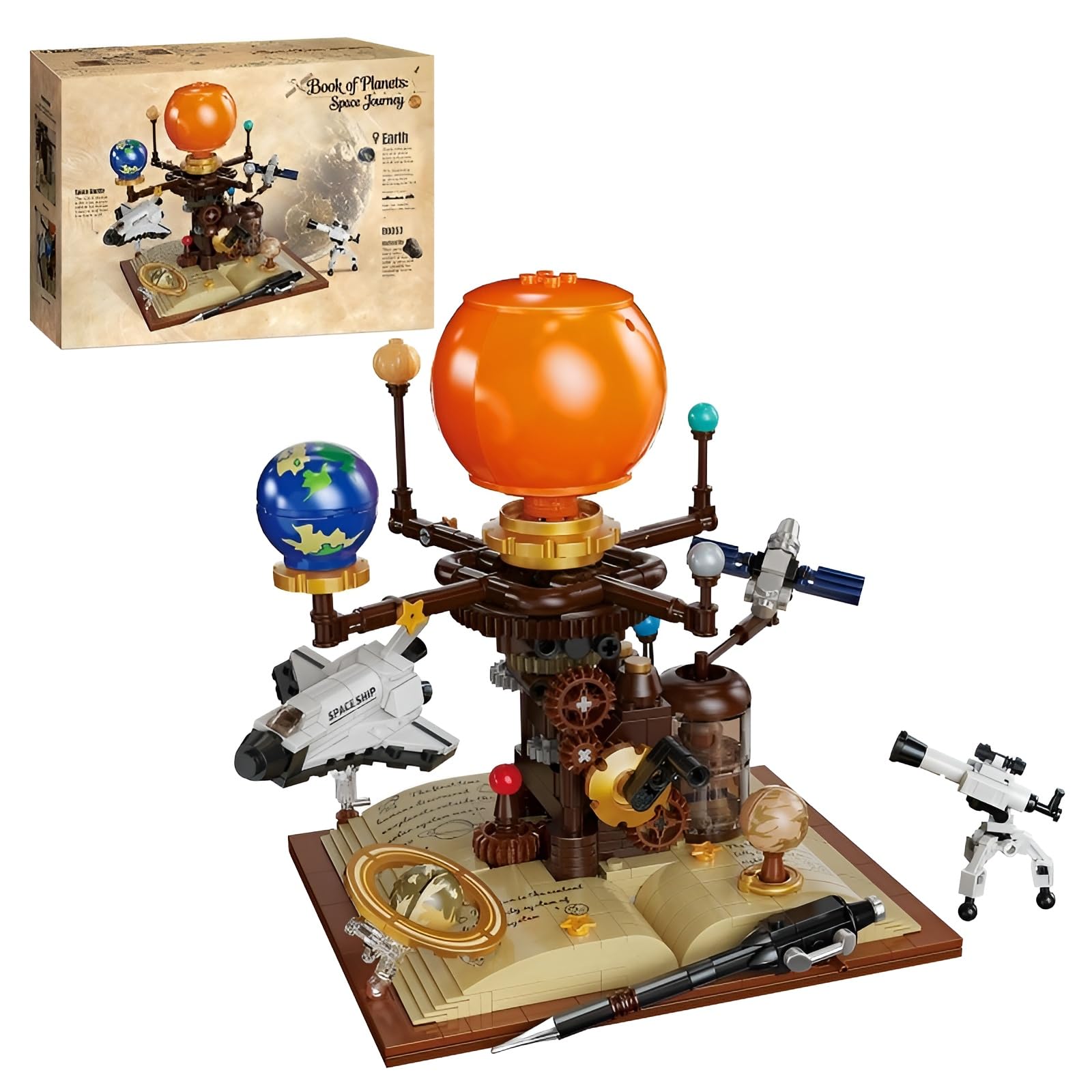 Solar System Book Building Blocks, Planetarium Book Bricks Model Kit with Orbit Planets Shuttle Telescope Mechanical, STEM Educational Space Toy Display Desk Decor, Gifts for Astronomy Lovers，672 PCS