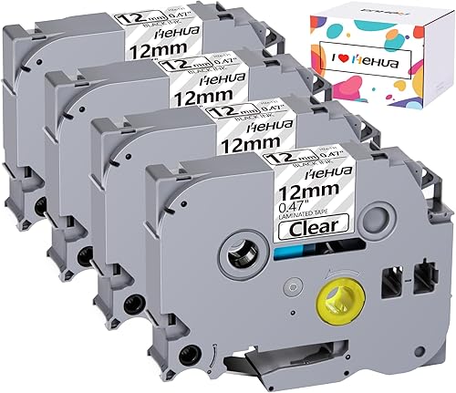 Miniatura 10 de Hehua Cinta laminada negra sobre transparente compatible de 12 pulgada (0.47 pulgadas) de repuesto para rotuladora Brother P-Touch TZe-131 TZe131