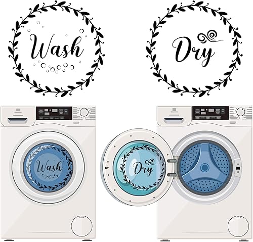 4 calcomanías para lavar y secar, para lavandería, PVC, impermeable, transparente, para lavadora, letreros artísticos para lavandería, suministros