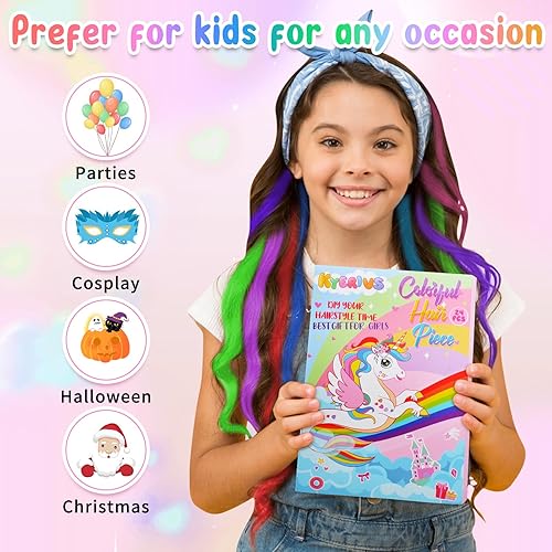 Miniatura 4 de Kyerivs 24 extensiones de cabello con clip de colores para niñas de 20 pulgadas, extensiones largas y rectas para Halloween, cosplay, Navidad,