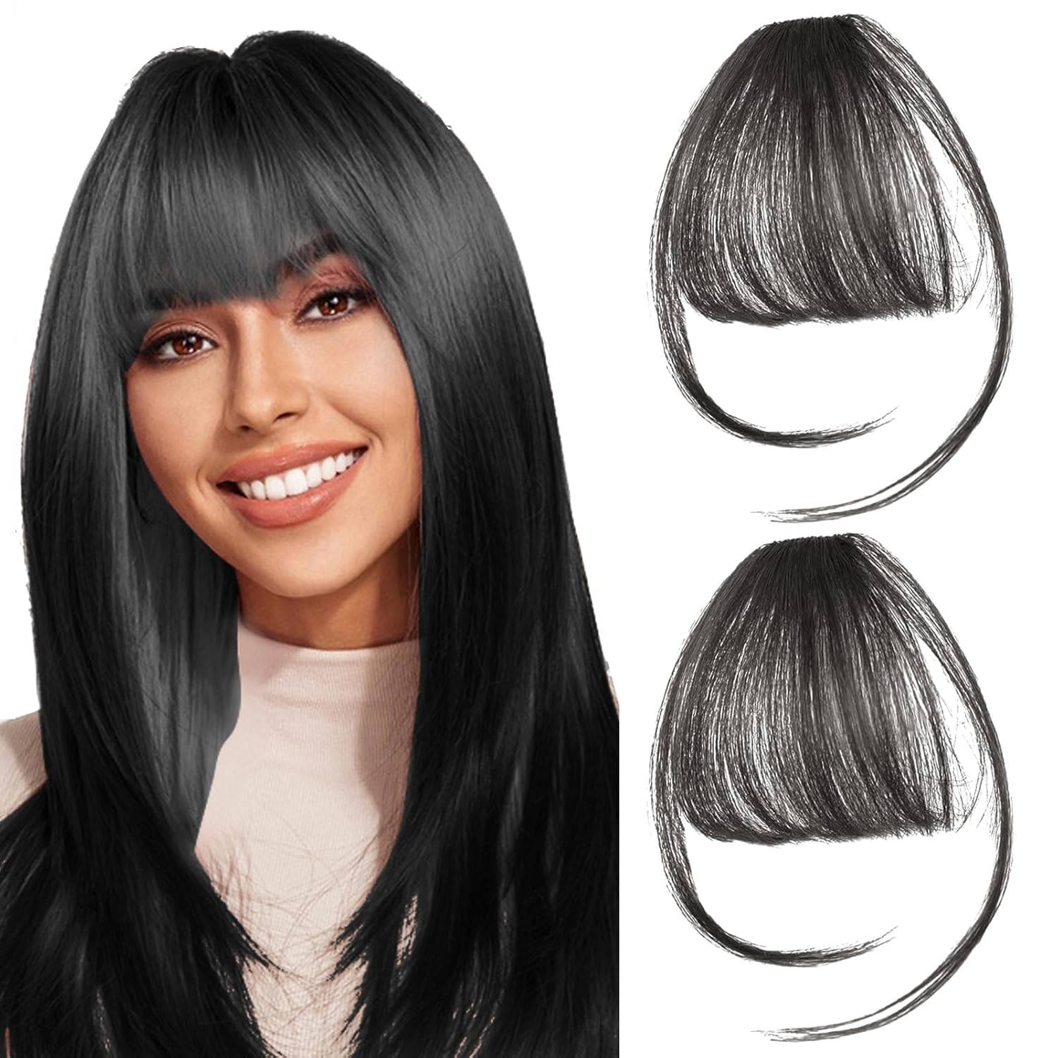 2PCS Hair Clip in Bangs, Curved Bangs Hair Clip Wispy Bangs with Temples Hairpieces