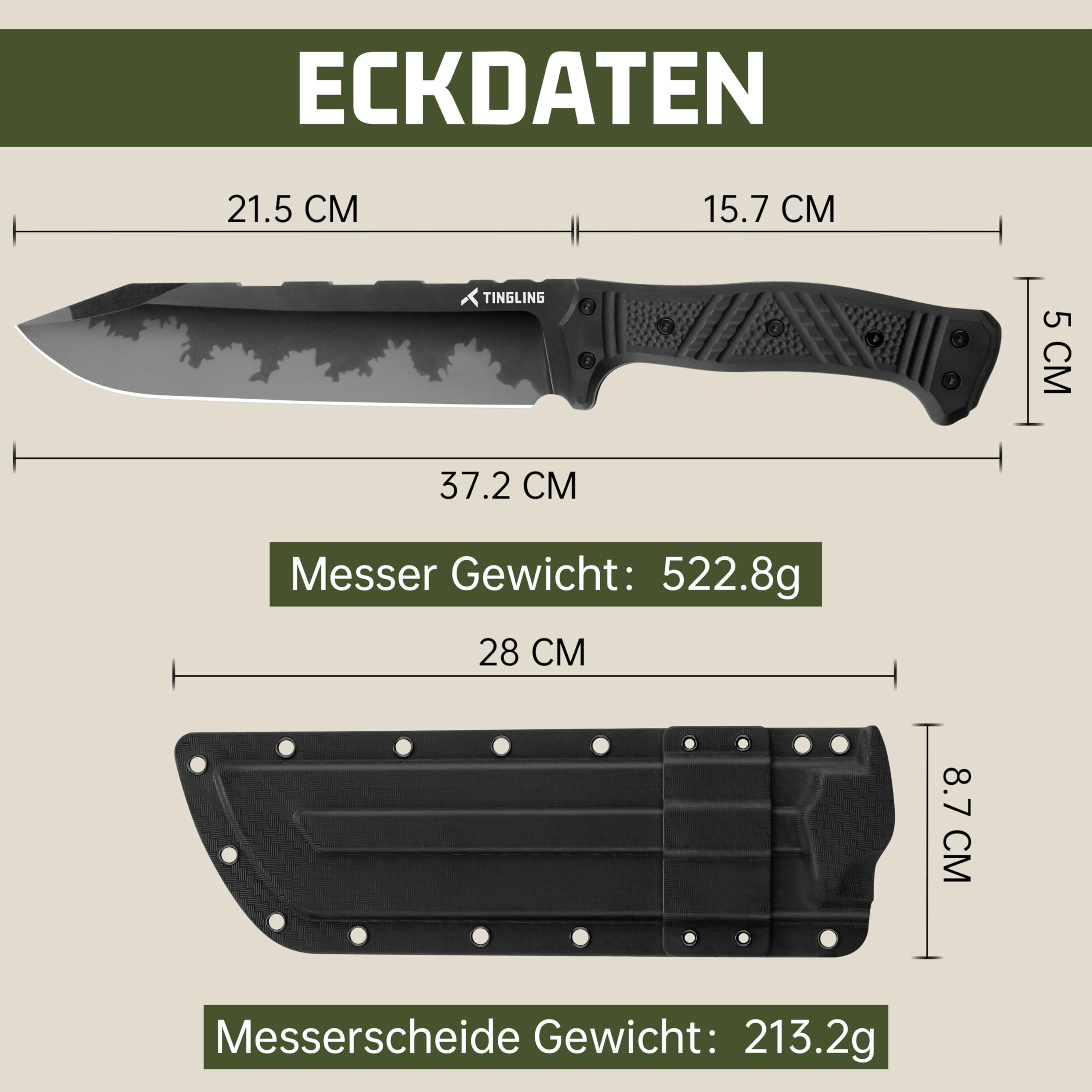 Machete Scharf Echt Buschmesser: Groß Macheten Garten Feststehende Klinge, Survival Messer Bushcraft Überlebensmesser, Schwarz Griff