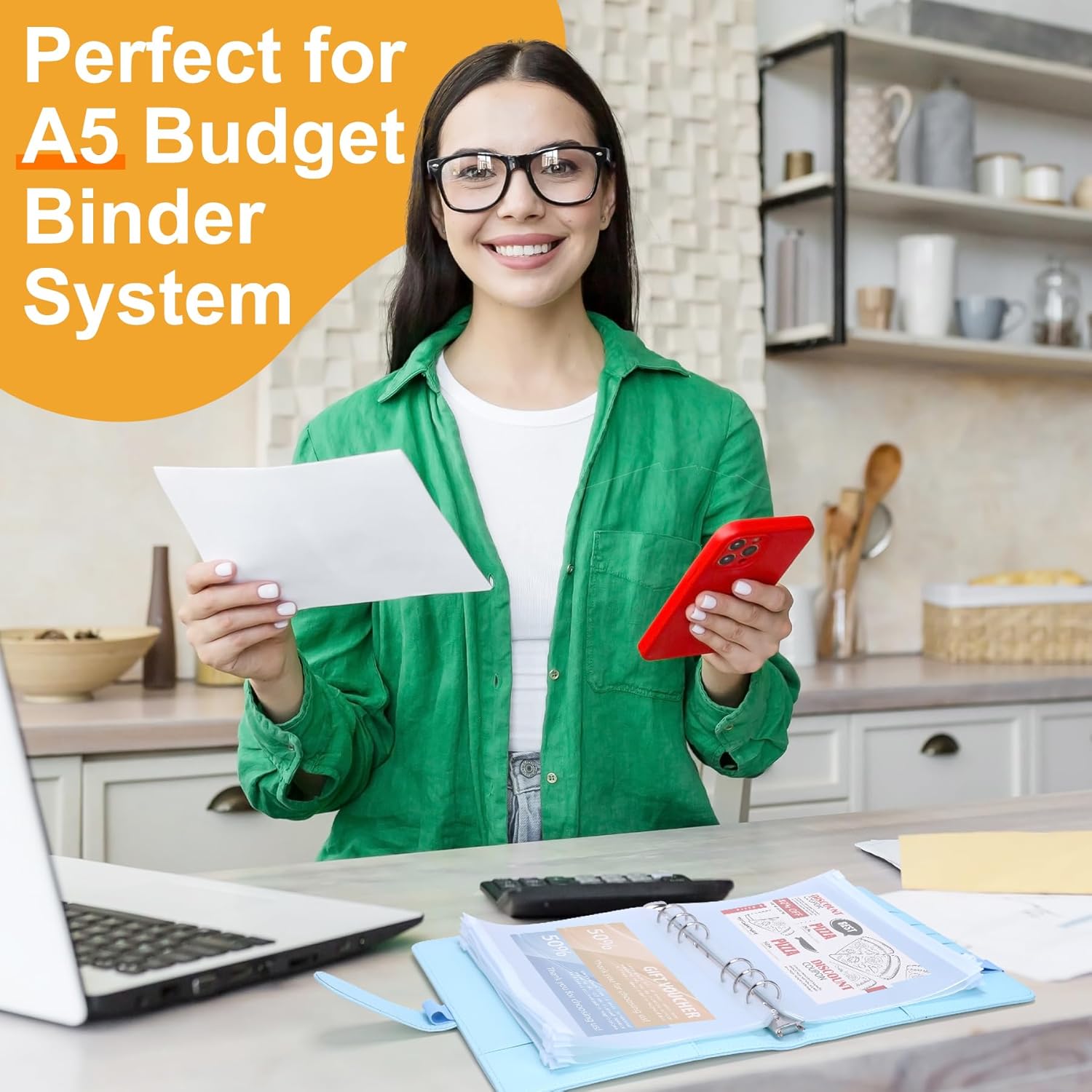 Antner 20pcs A5 Binder Pockets 6-Hole Budget Planner Inserts Cash Stuffing Envelopes for Money Organizer, White Zipper Pouch Folders Waterproof PVC Loose Leaf Filling Bags for A5 6-Ring Savings Binder - Image 7