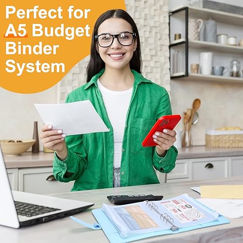 Miniatura 7 de Antner - 30 unidades de bolsillos para carpeta A5, insertos para planificador de presupuesto de 6 agujeros, sobres para rellenado de efectivo para